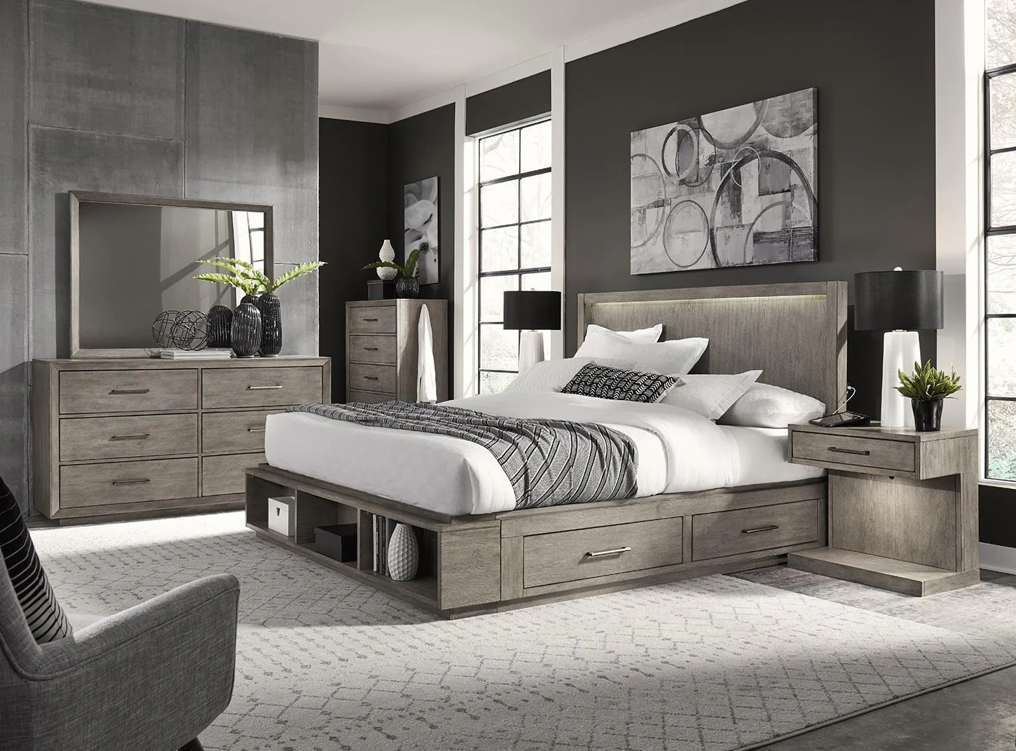 Aspenhome Furniture Platinum King Bookcase Bed in Grey - Image 5