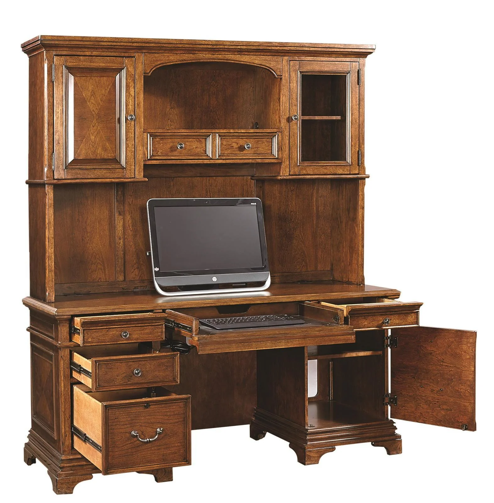 Aspenhome Hawthorne 66" Credenza and Hutch in Brown Cherry