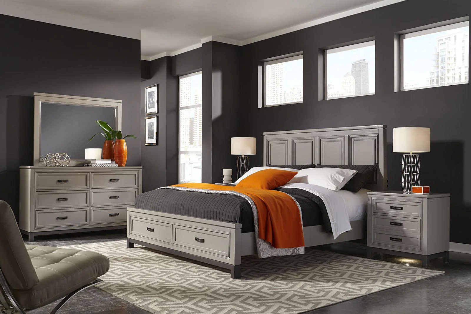 Aspenhome Hyde Park King Painted Panel Storage Bed in Light Gray/407D/406 - Image 3