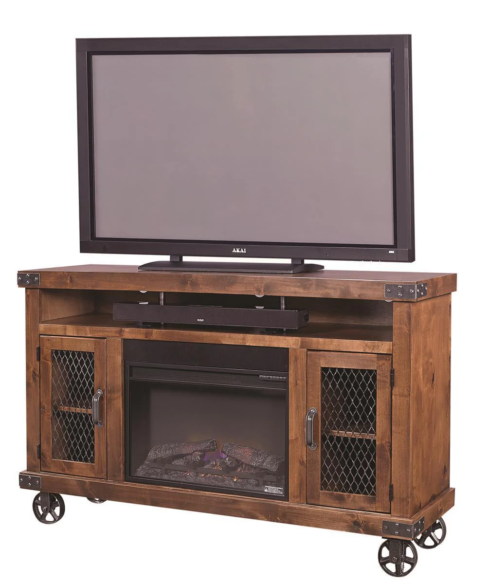 Aspenhome Industrial 62" Fireplace Console in Fruitwood