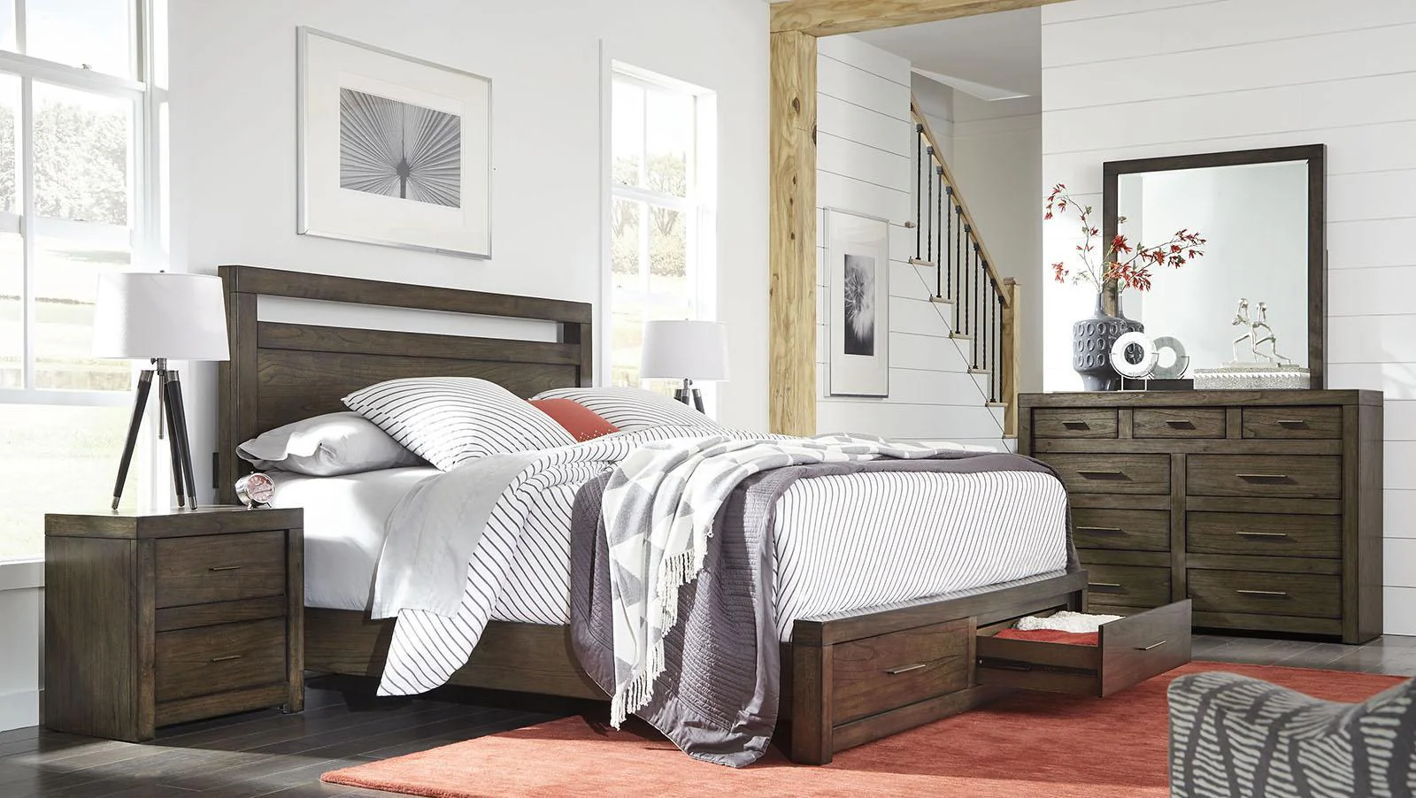 Aspenhome Modern Loft Queen Panel Storage Bed in Brownstone - Image 2
