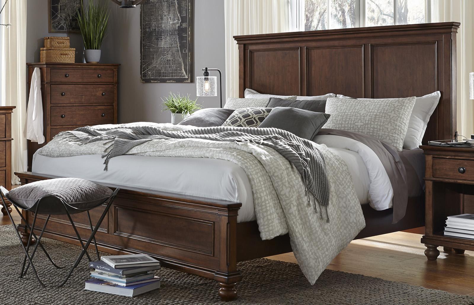 Aspenhome Oxford California King Panel Bed in Whiskey Brown
