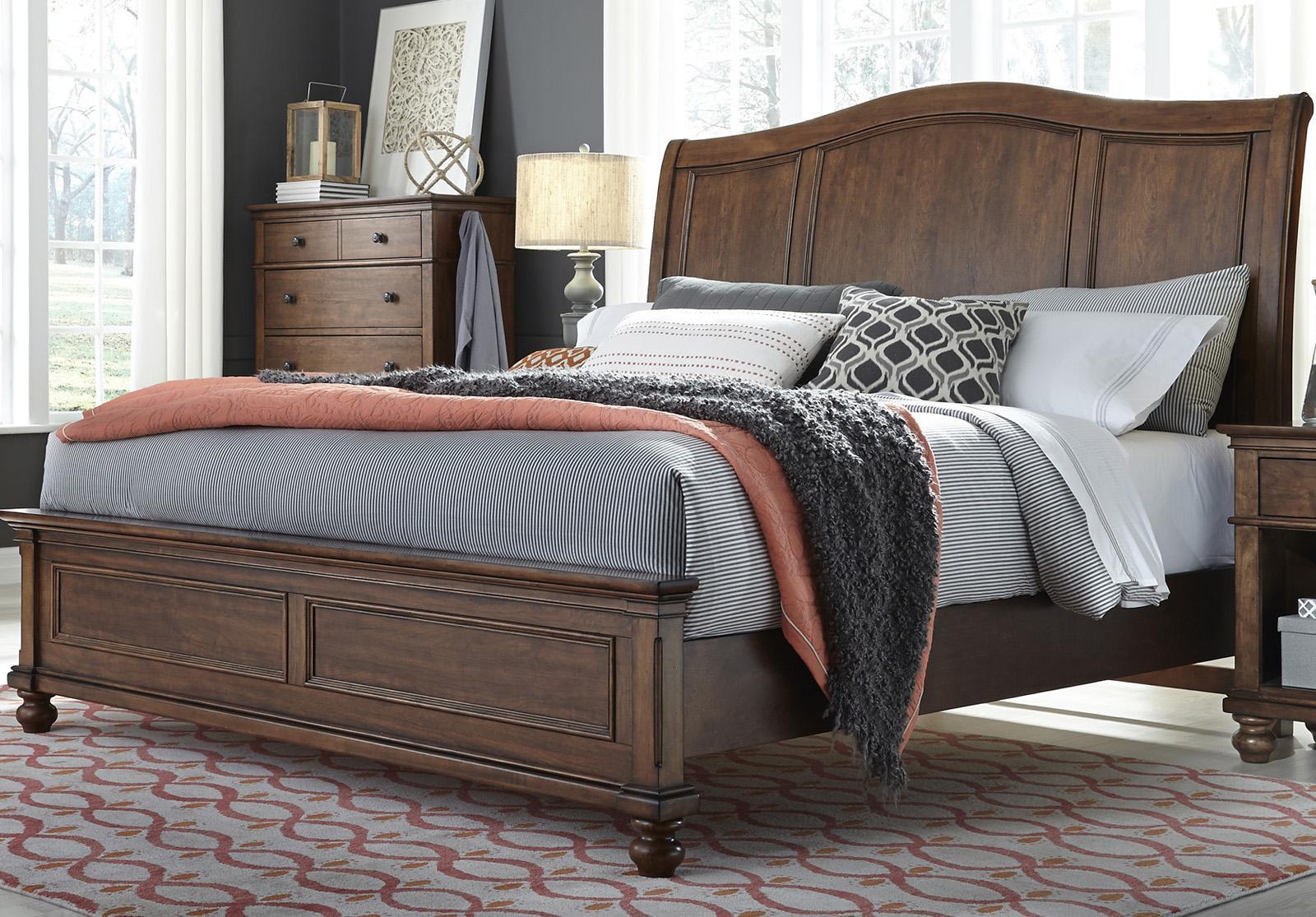 Aspenhome Oxford California King Sleigh Bed in Whiskey Brown
