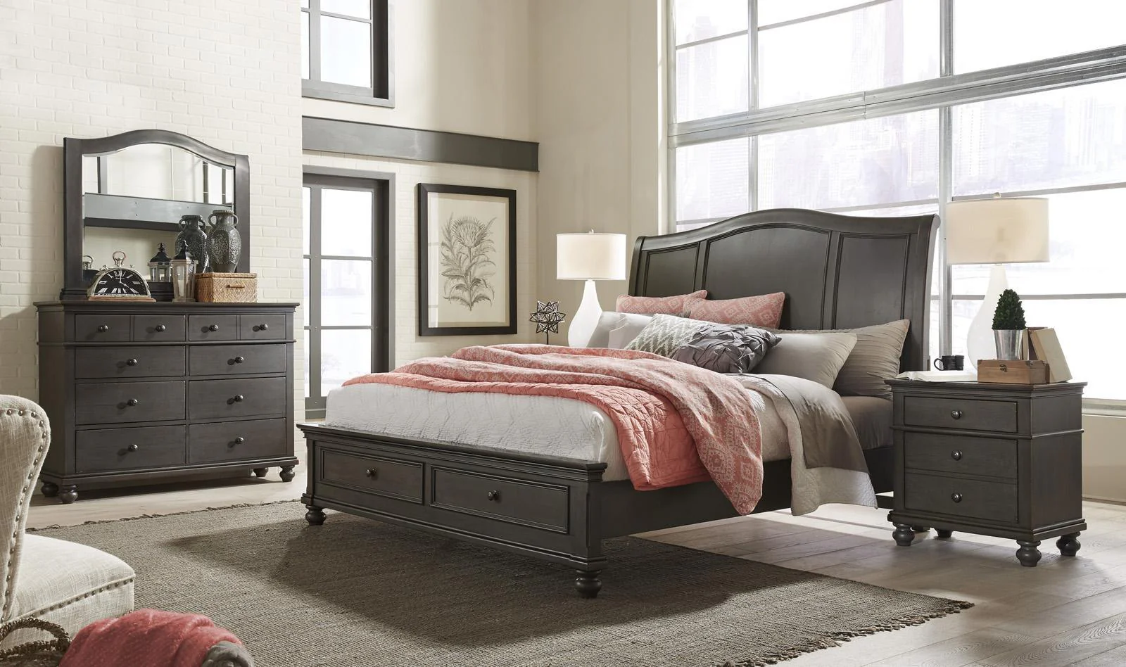 Aspenhome Oxford California King Sleigh Storage Bed in Peppercorn - Image 3