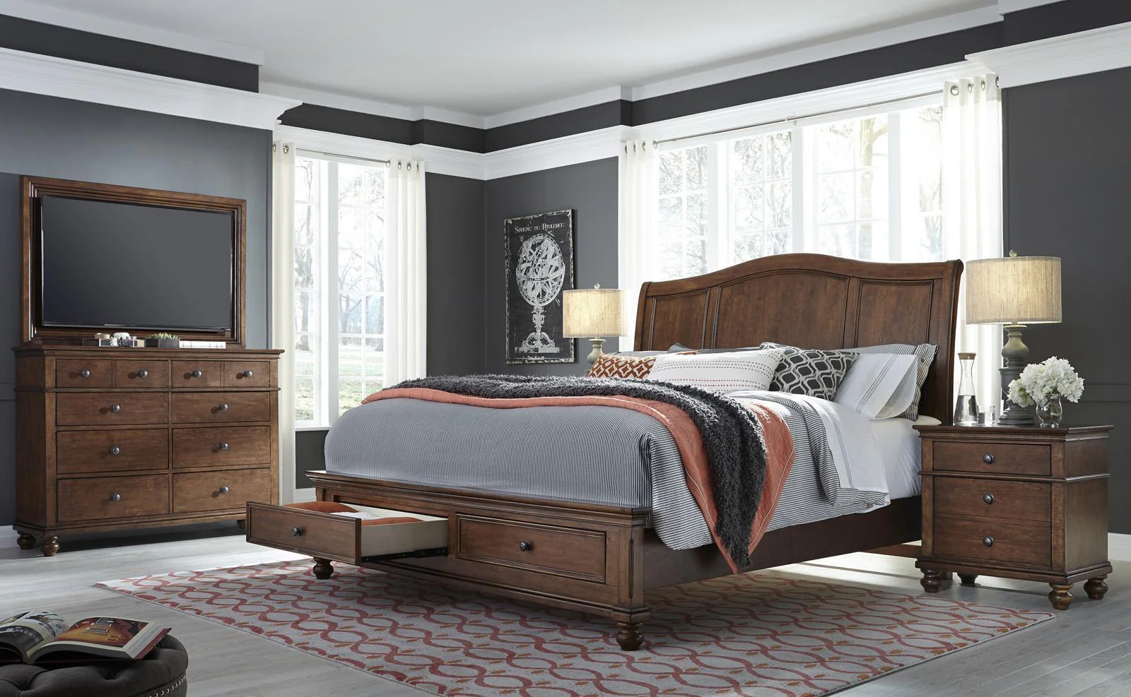 Aspenhome Oxford California King Sleigh Storage Bed in Whiskey Brown - Image 2