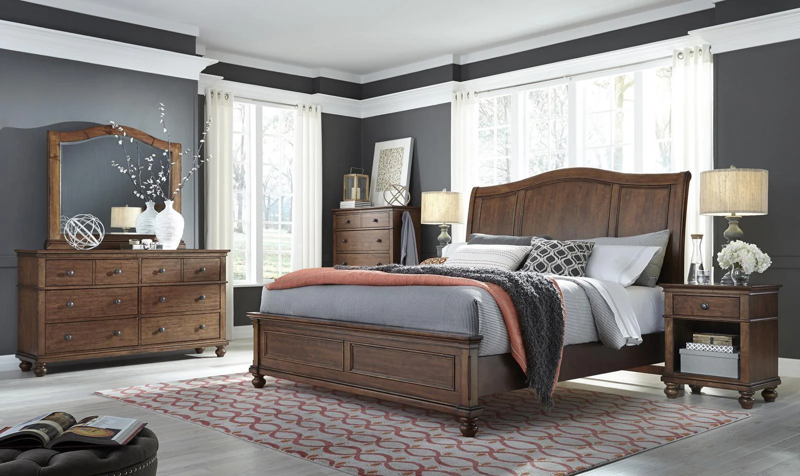 Aspenhome Oxford King Sleigh Bed in Whiskey Brown - Image 2