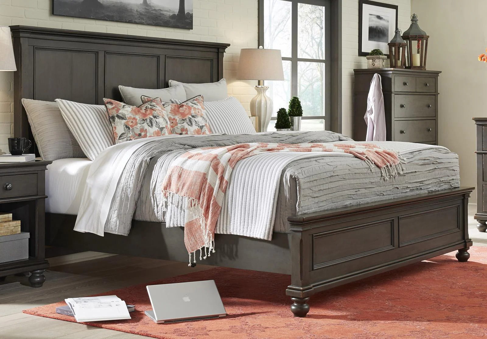 Aspenhome Oxford Queen Panel Bed in Peppercorn