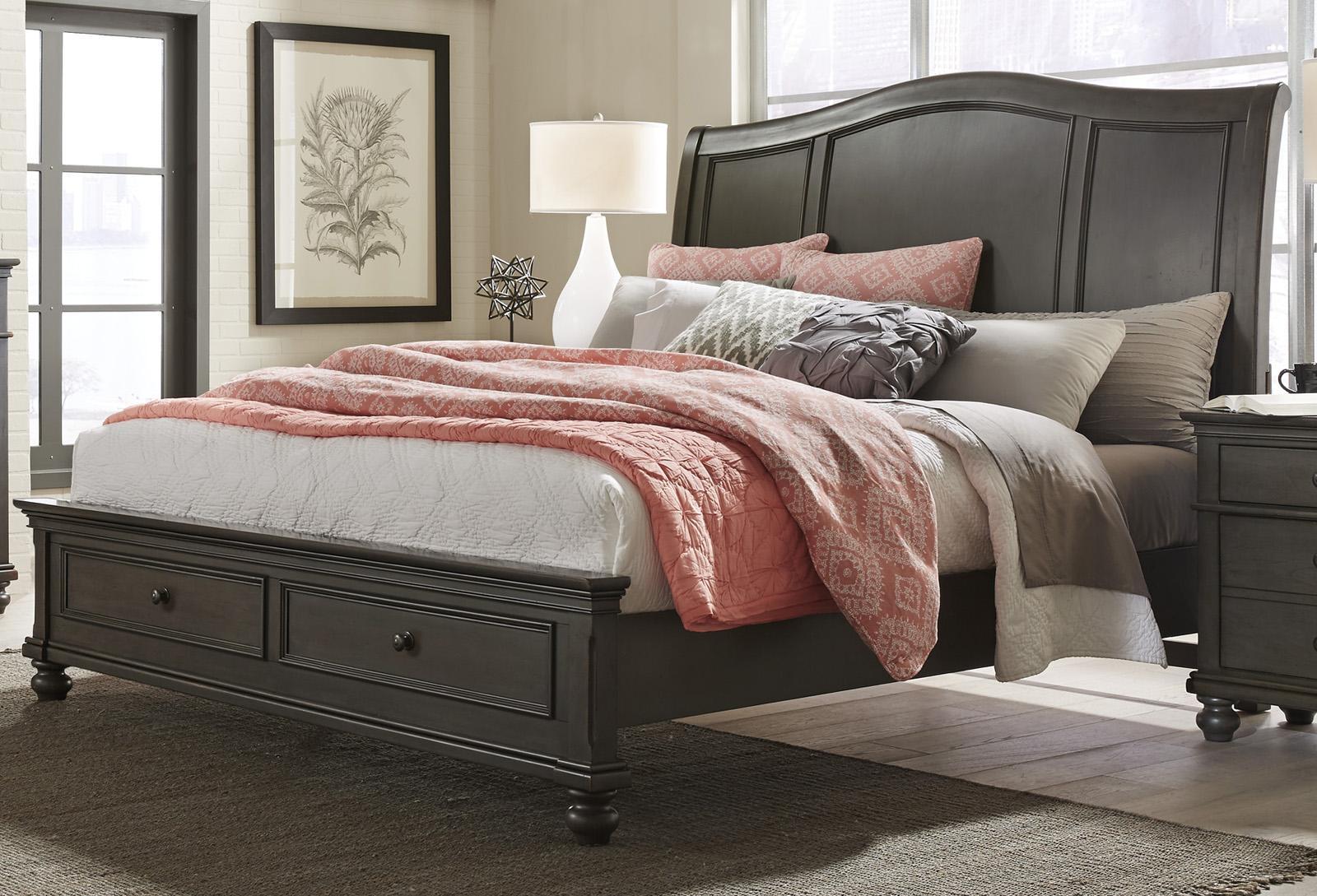 Aspenhome Oxford Queen Sleigh Storage Bed in Peppercorn