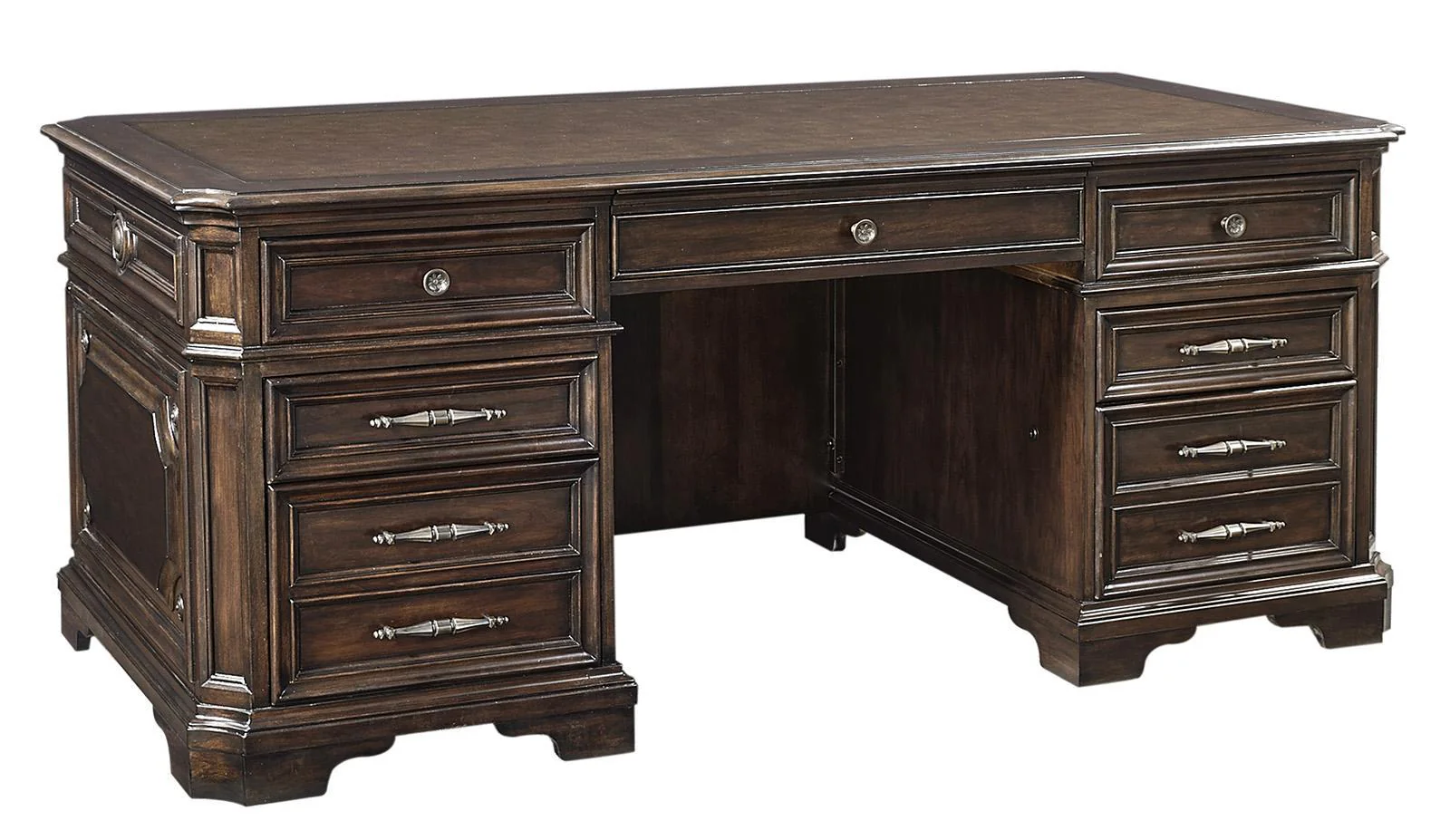 Aspenhome Sheffield 75" Executive Desk Set in Warm Rubbed Brown I39-300T-300B