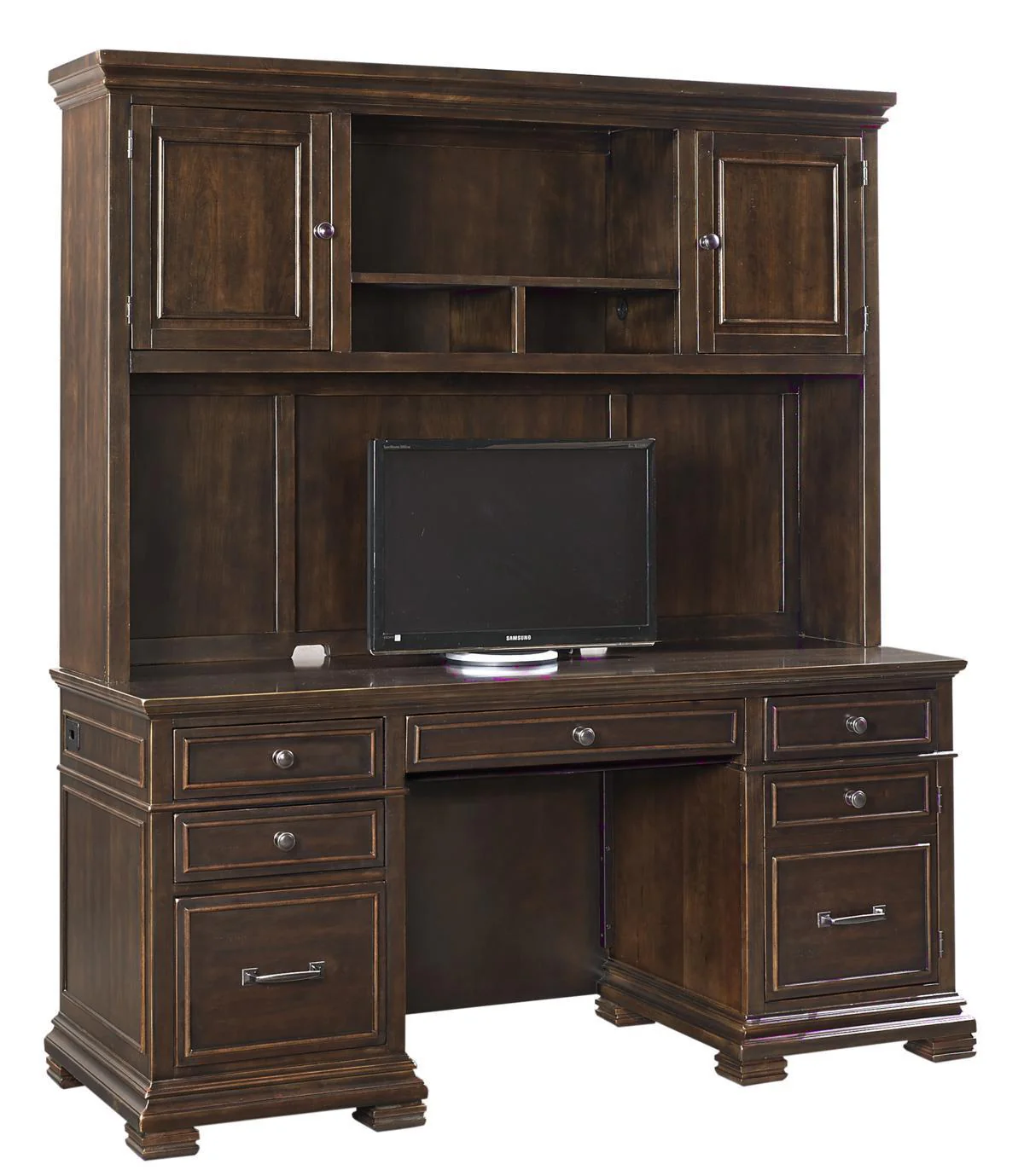 Aspenhome Weston 66" Credenza Desk with Hutch in Brown/317