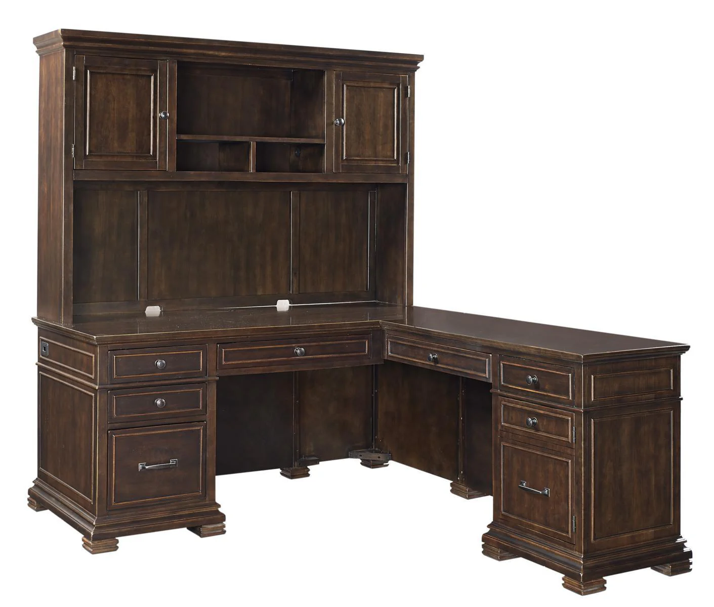 Aspenhome Weston 66" Desk, 48" Return Desk and Hutch in Brown