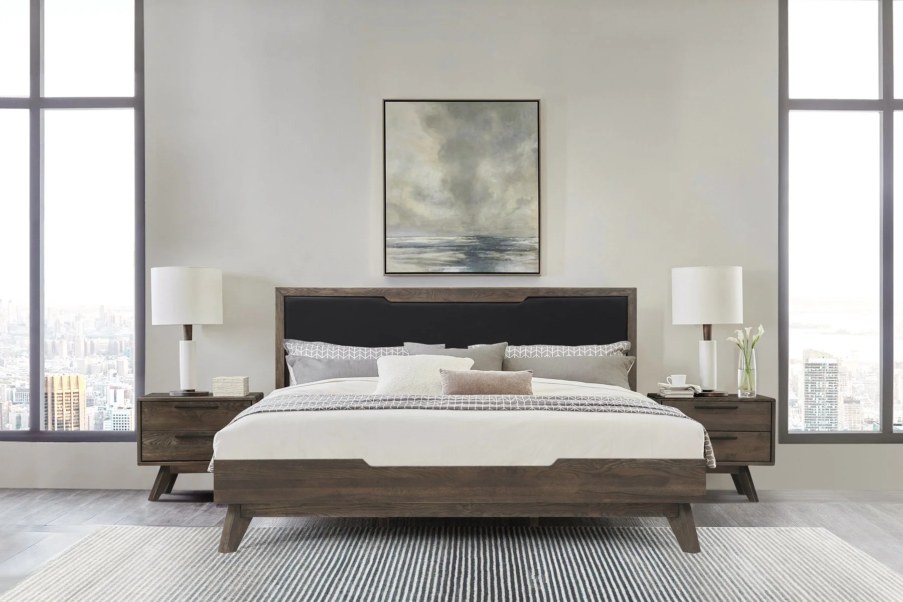 Astoria 3 Piece King Bedroom Set in Oak with Black Faux Leather - Image 12