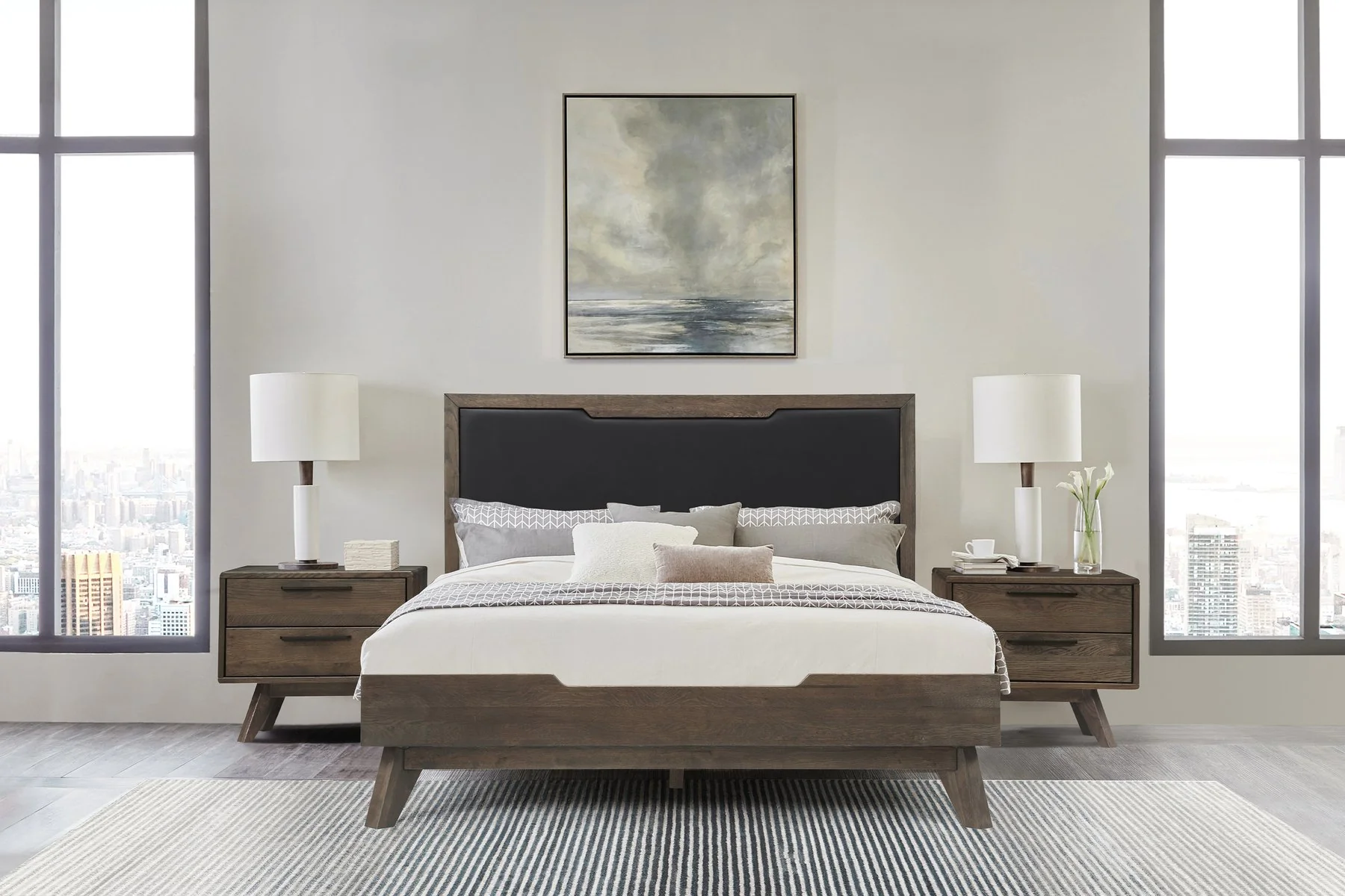 Astoria 3 Piece Queen Bedroom Set in Oak with Black Faux Leather - Image 12