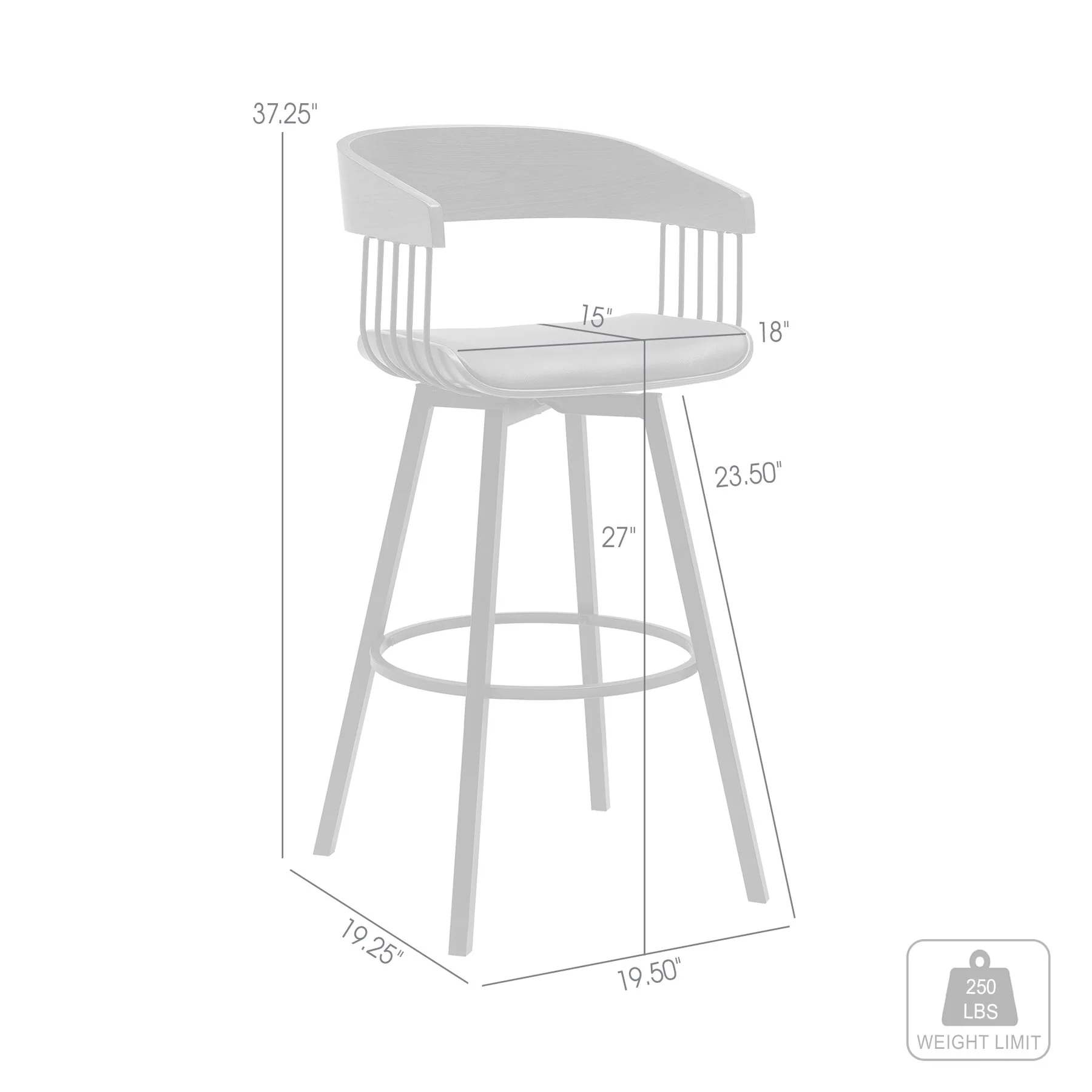 Athena 27" Swivel Walnut Wood Counter Stool in Gray Faux Leather with Black Metal - Image 8