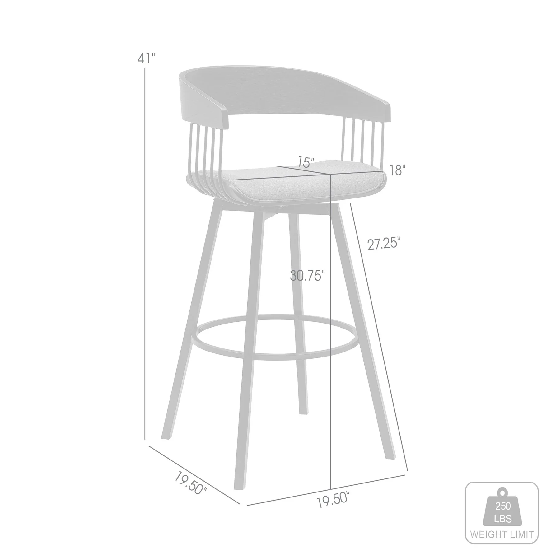 Athena 31" Swivel Black Wood Bar Stool in Blue Fabric with Black Metal - Image 7