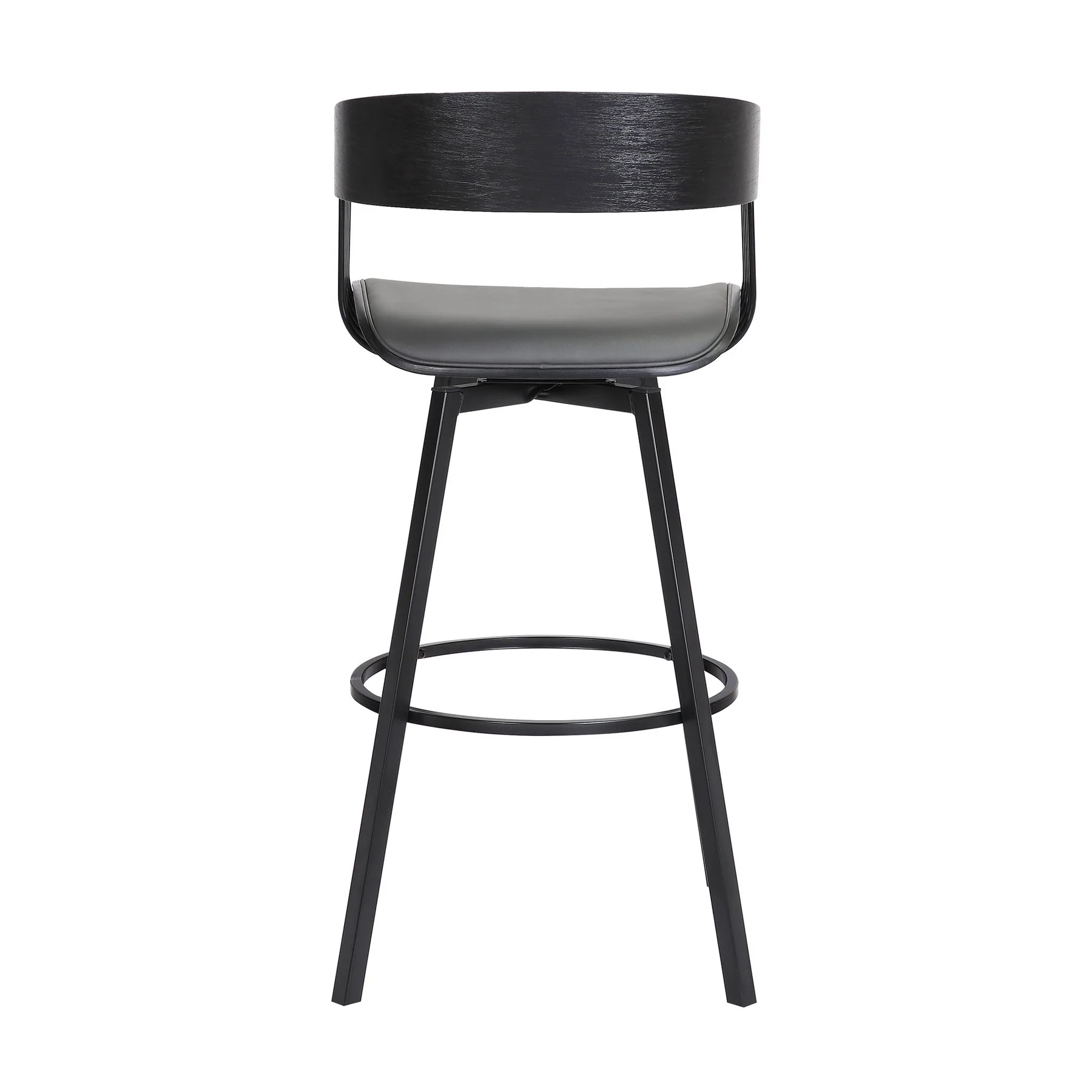 Athena 31" Swivel Black Wood Bar Stool in Gray Faux Leather with Black Metal - Image 5