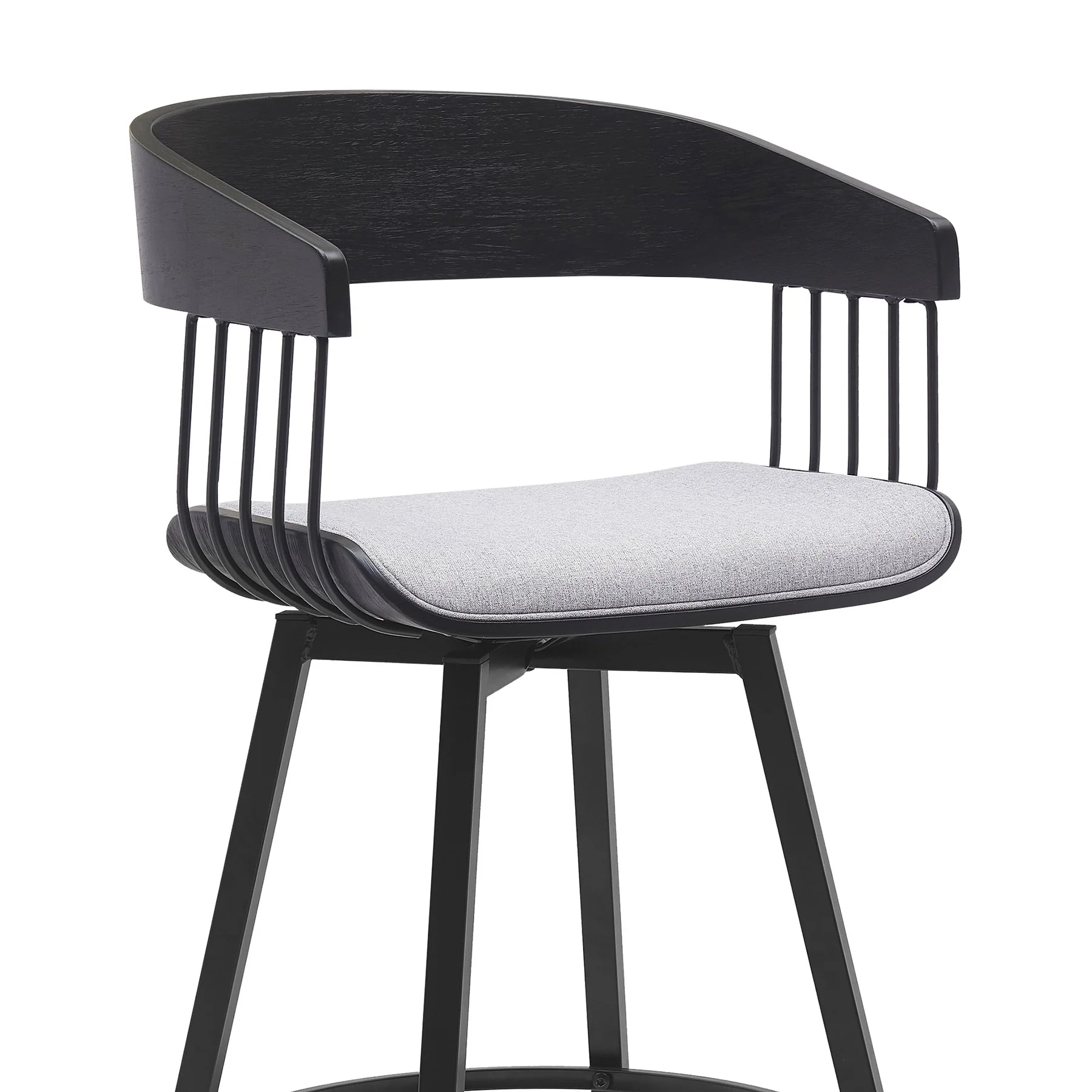 Athena 31" Swivel Black Wood Bar Stool in Light Gray Fabric with Black Metal - Image 4