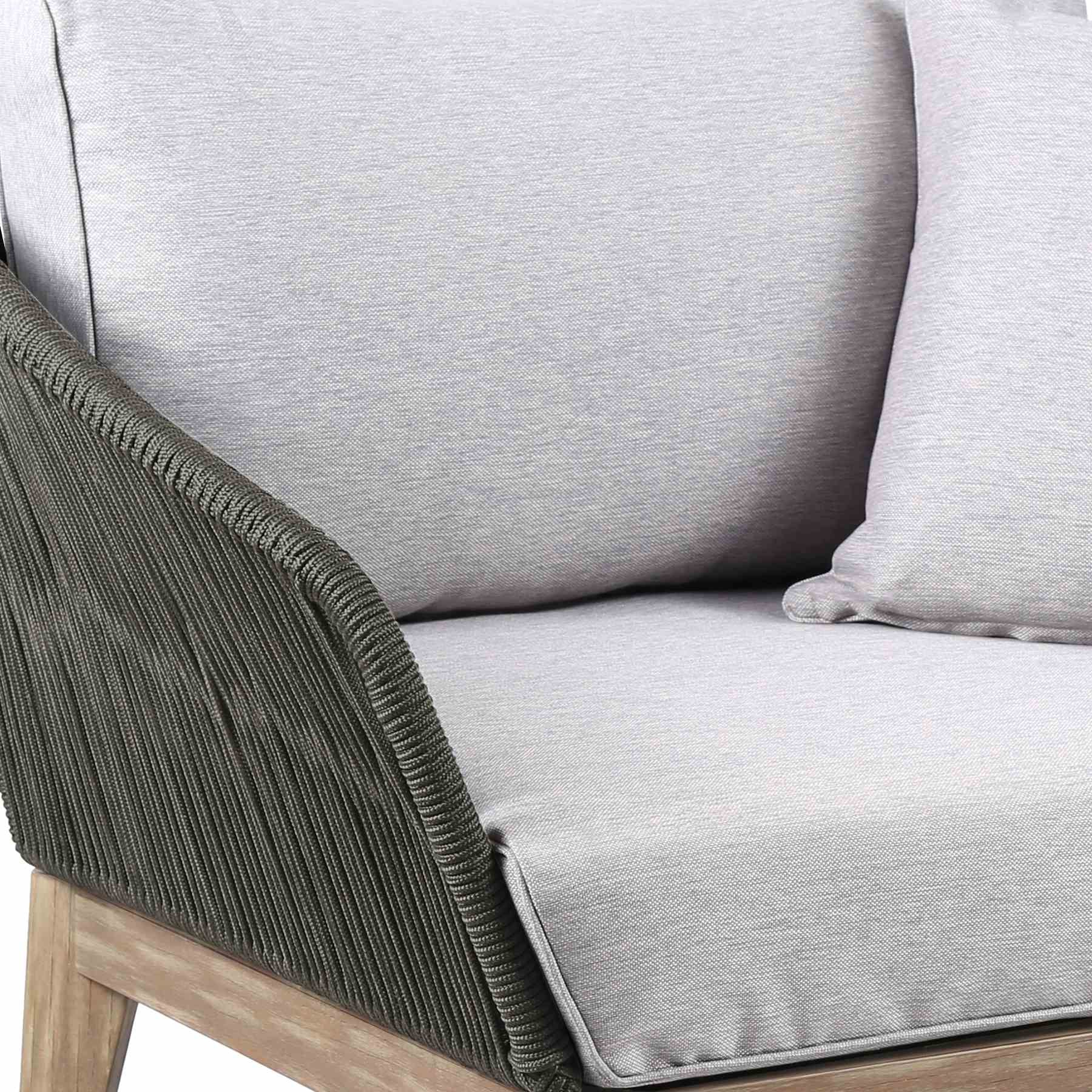 Athos Indoor Outdoor Club Chair in Light Eucalyptus Wood with Charcoal Rope and Gray Cushions - Image 3