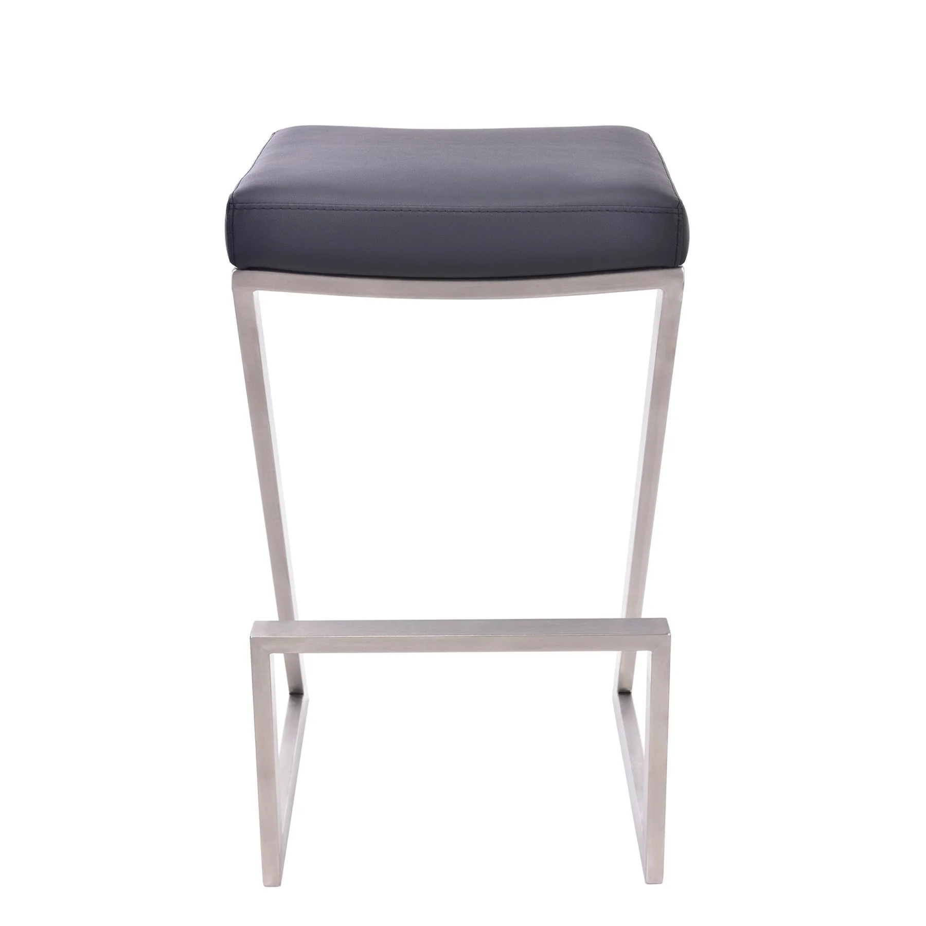 Atlantis 26" Counter Height Backless Black Faux Leather and Brushed Stainless Steel Bar Stool - Image 2