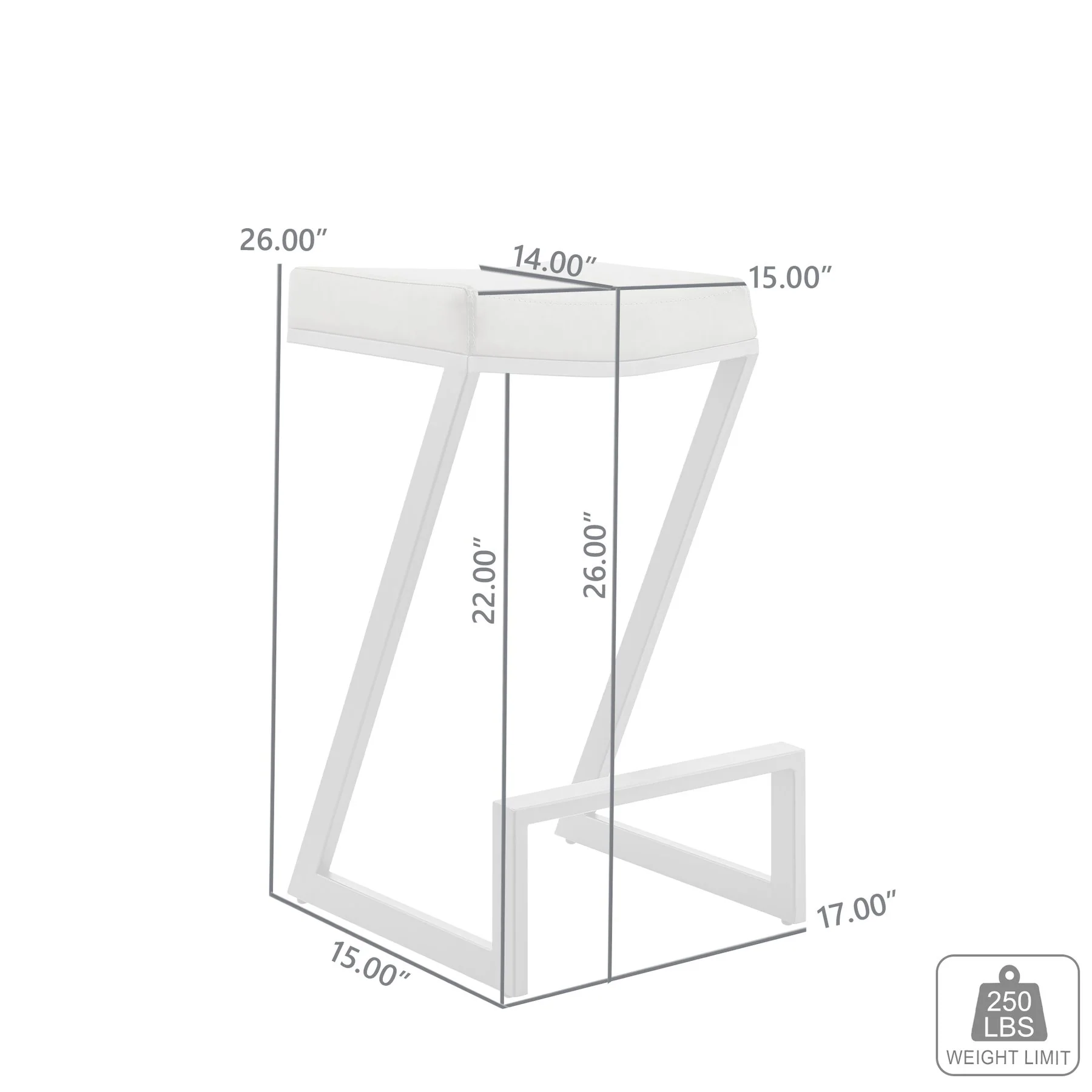 Atlantis 26" Counter Height Backless White Faux Leather and Brushed Stainless Steel Bar Stool - Image 5