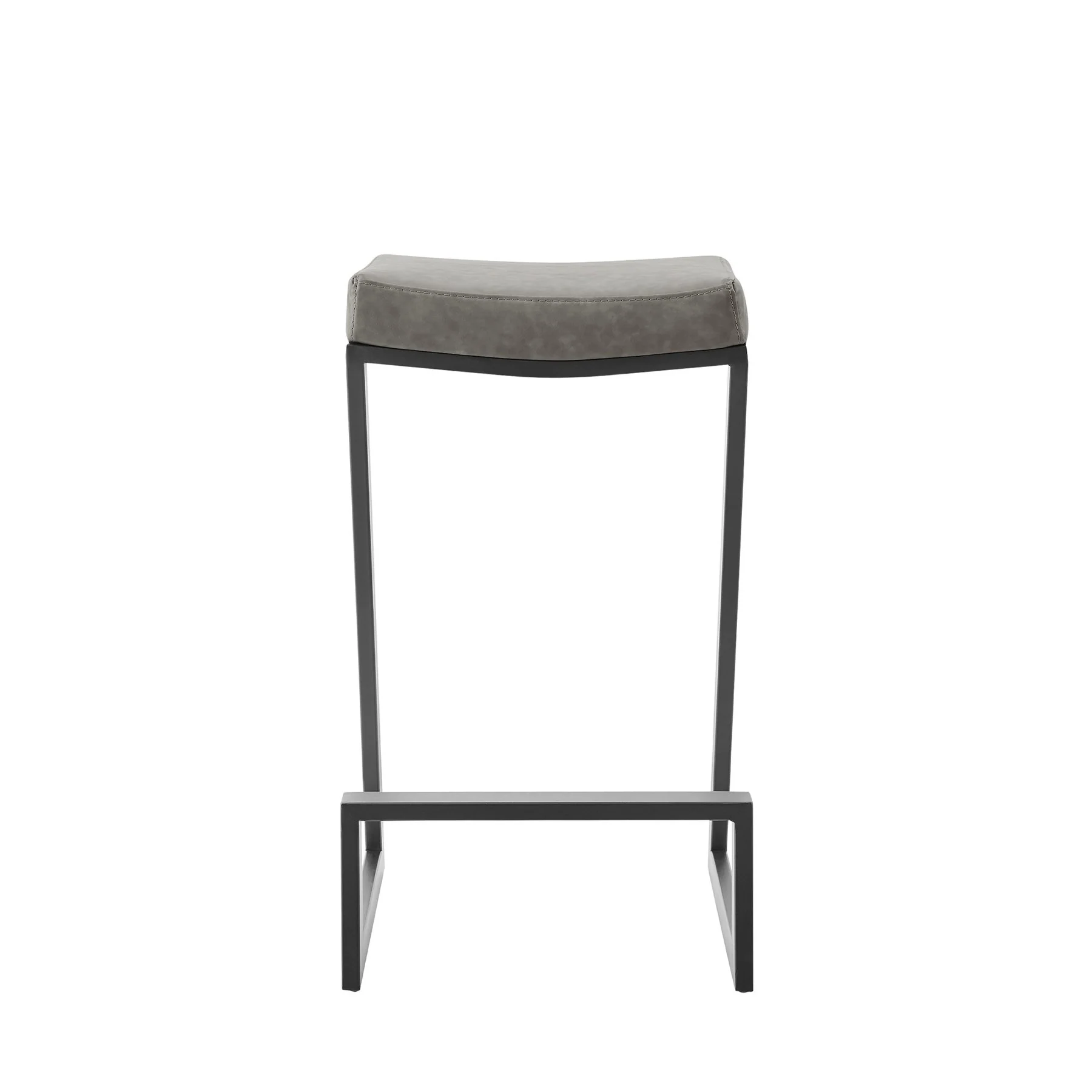 Atlantis 30" Backless Bar Stool with Matte Black Iron and Vintage Gray Faux Leather - Image 2