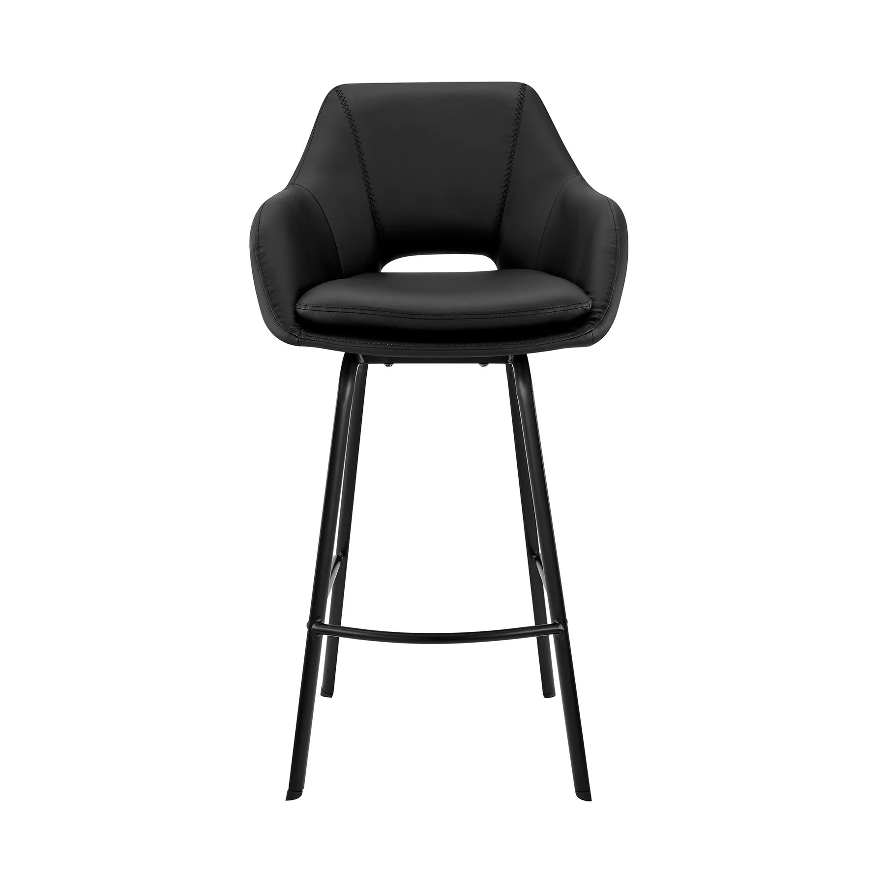 Aura Black Faux Leather and Black Metal Swivel 26" Counter Stool - Image 2