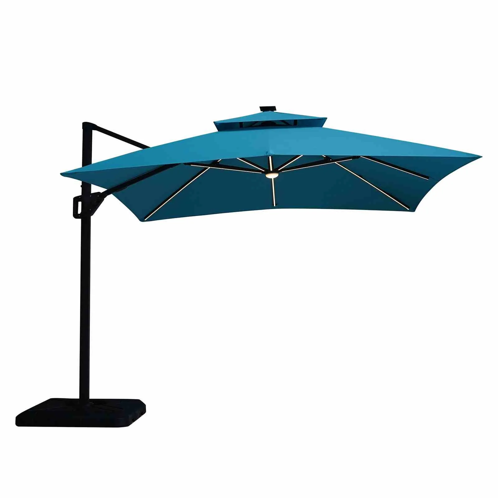 Aurora 10' SQ Umbrella, Double Top, LED Bulb + Control, Teal + Base