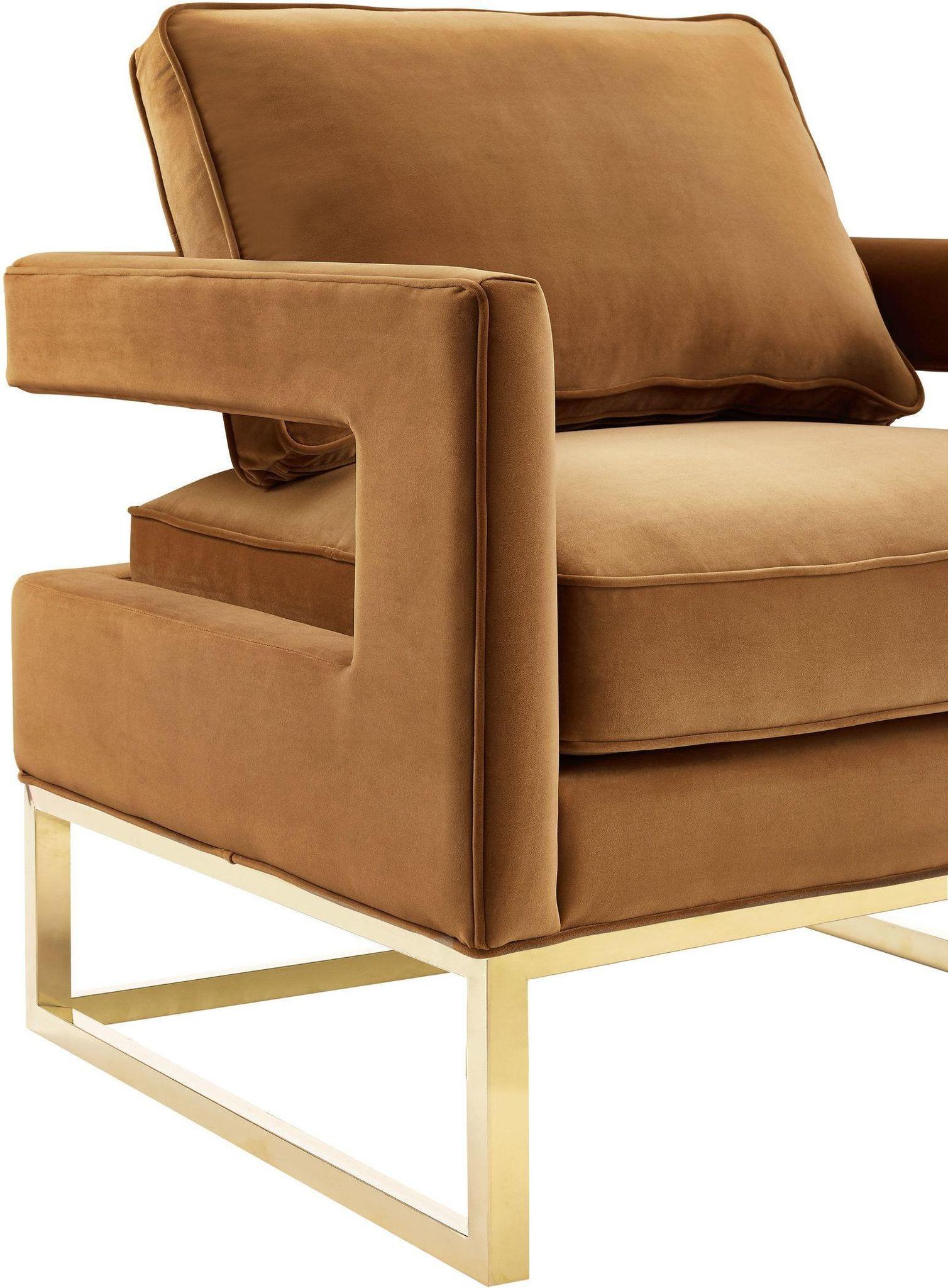 Avery Cognac Velvet Chair With Polished Gold Base - Image 5