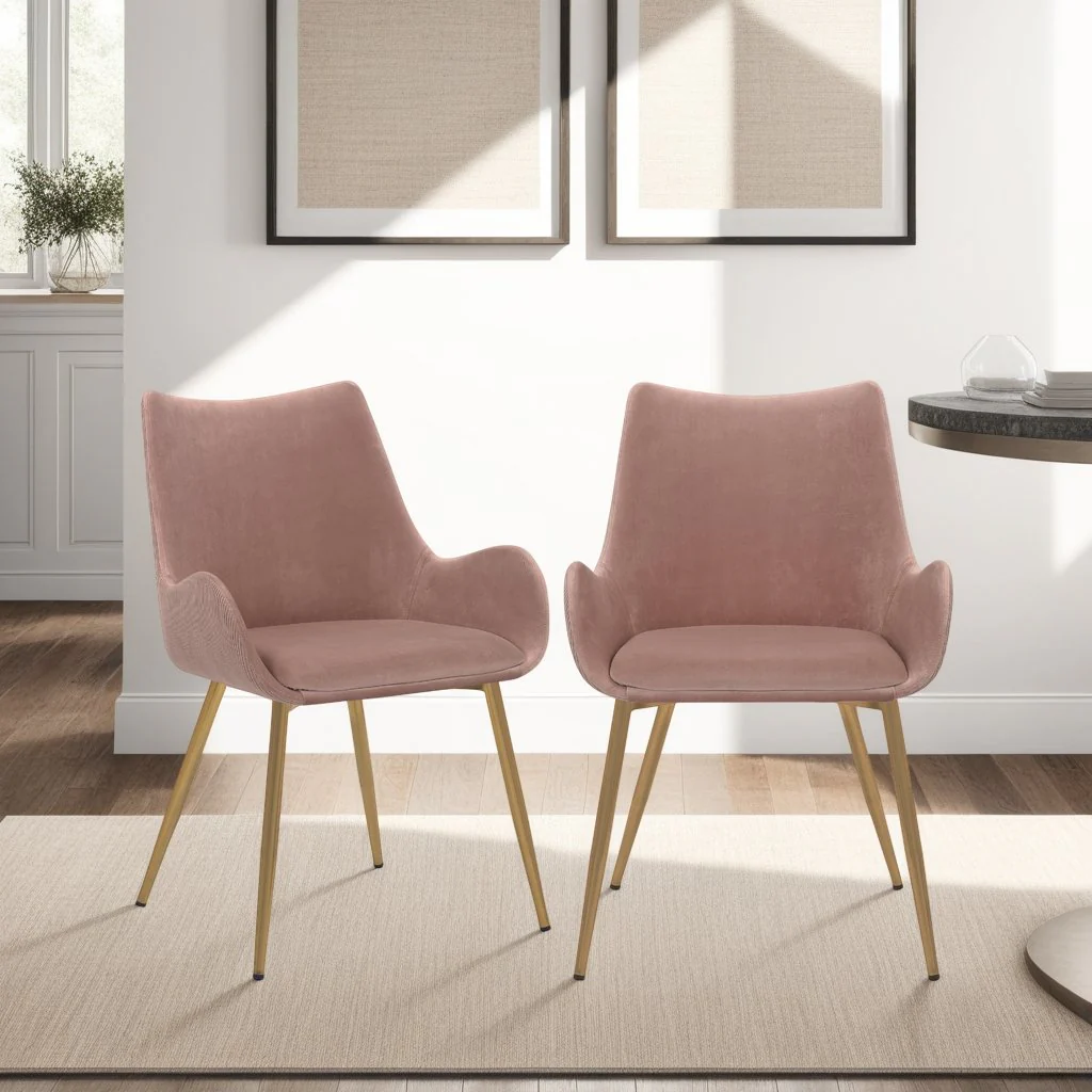 Avery Pink Fabric Dining Room Chair with Gold Legs - Image 9