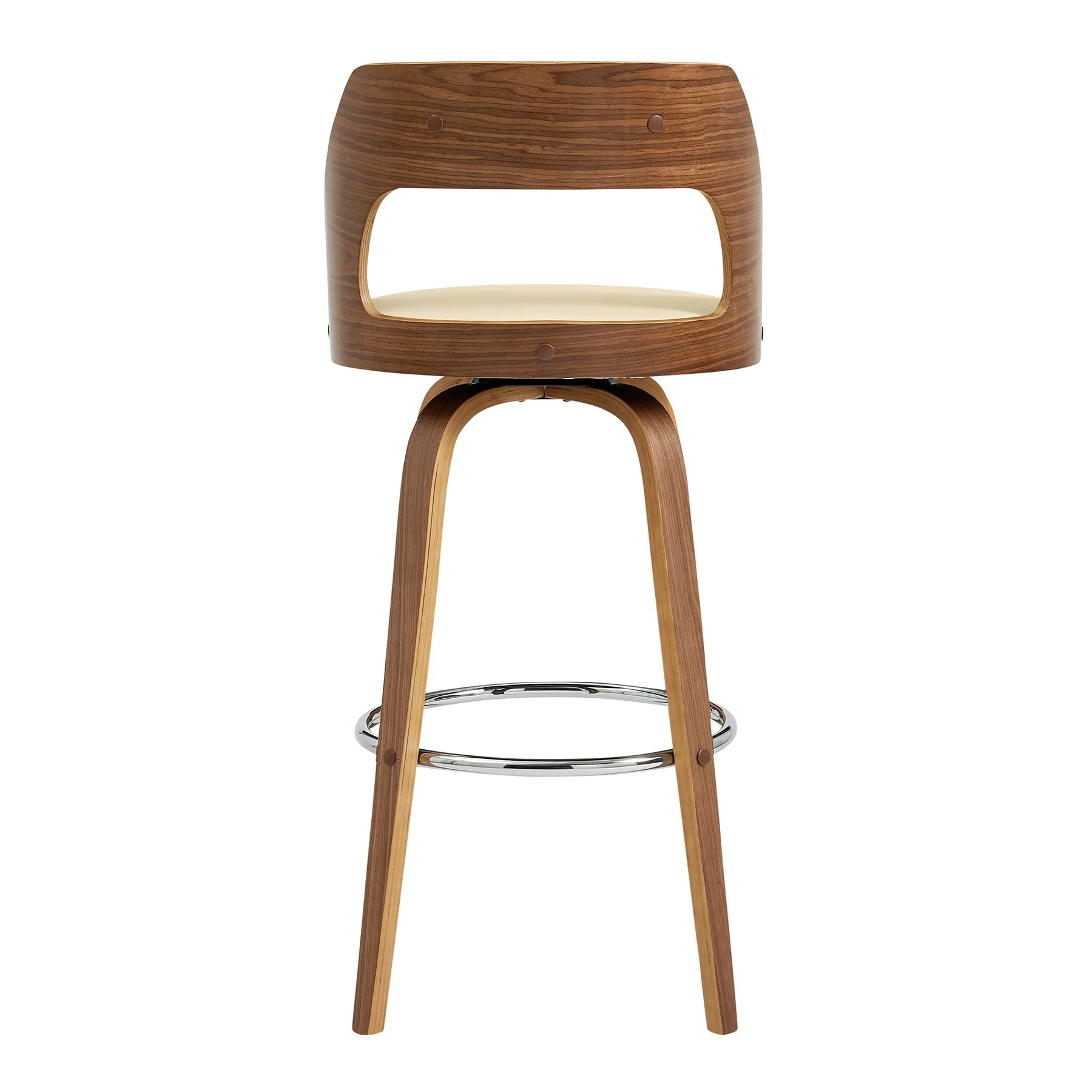 Axel 26" Swivel Counter Stool in Cream Faux Leather and Walnut Wood - Image 5