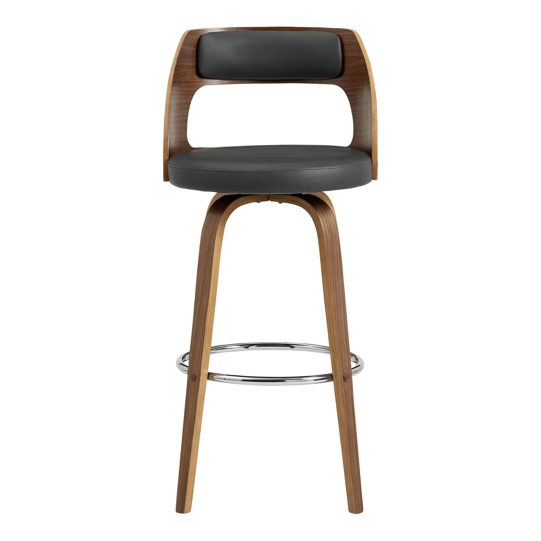 Axel 26" Swivel Counter Stool in Gray Faux Leather and Walnut Wood - Image 2