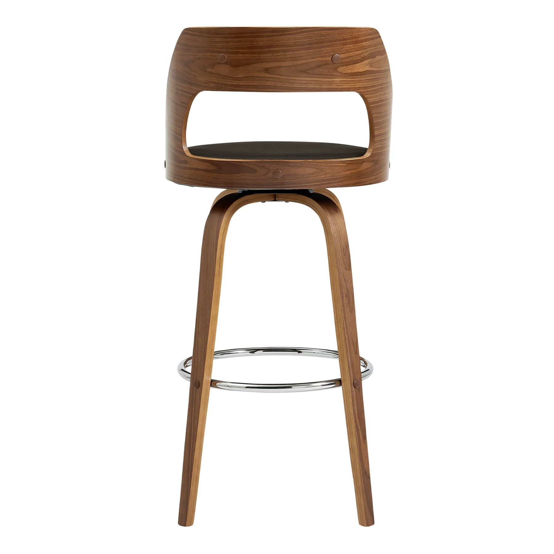 Axel 30" Swivel Bar Stool in Brown Faux Leather and Walnut Wood - Image 5
