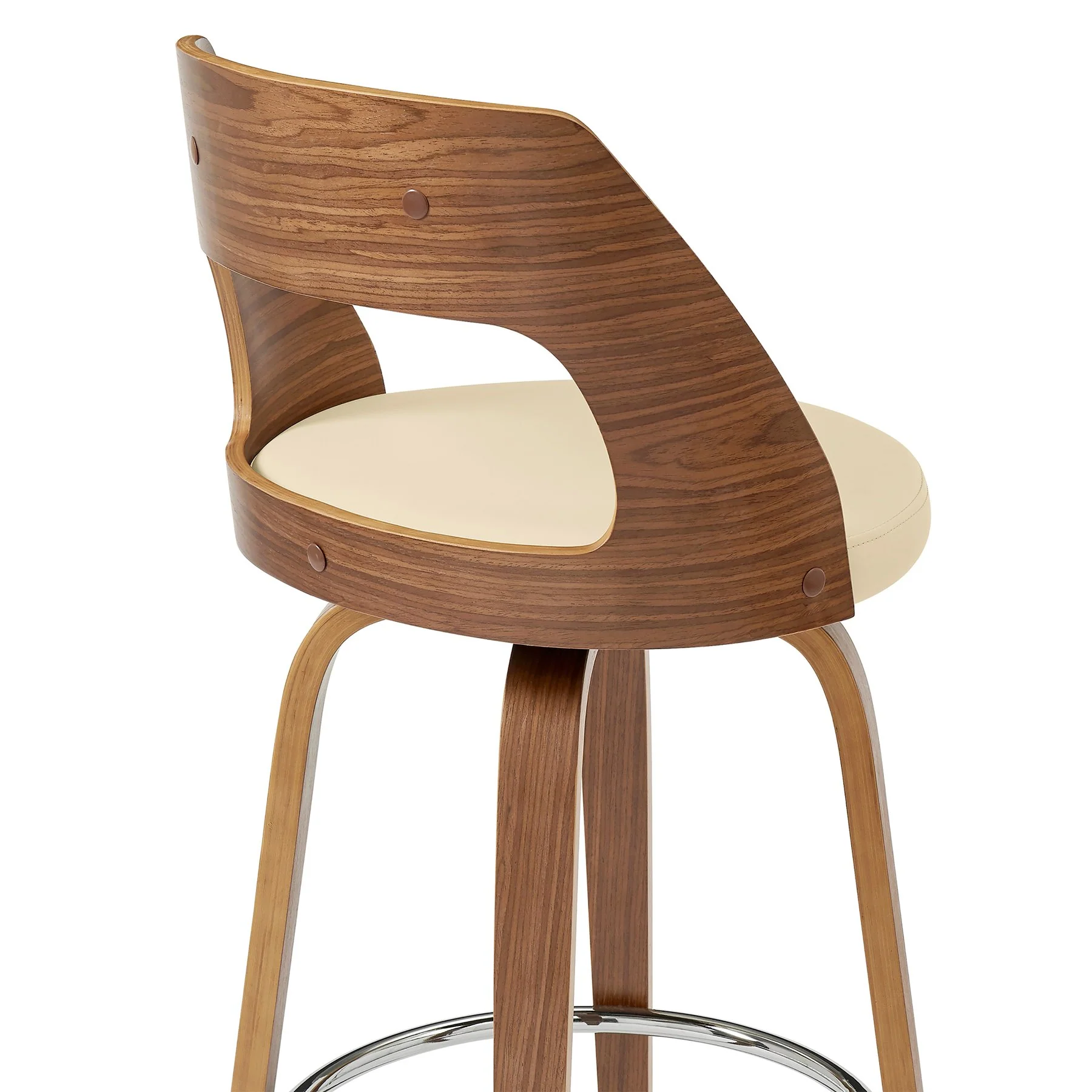 Axel 30" Swivel Bar Stool in Cream Faux Leather and Walnut Wood - Image 7