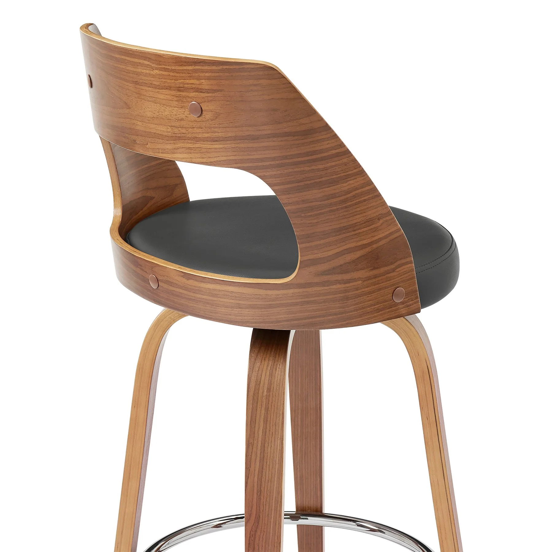 Axel 30" Swivel Bar Stool in Gray Faux Leather and Walnut Wood - Image 7