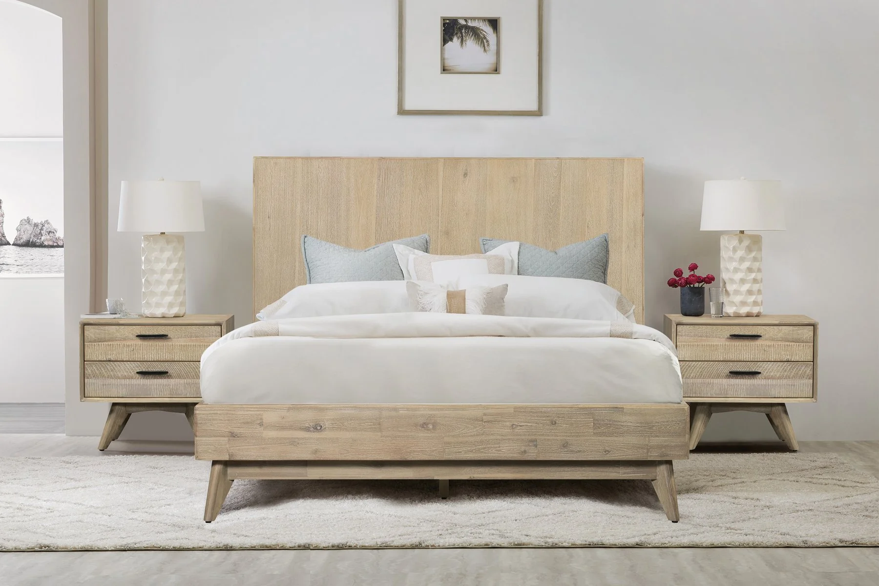 Baly 3 Piece Acacia King Platform Bed and Nightstands Bedroom Set - Image 7
