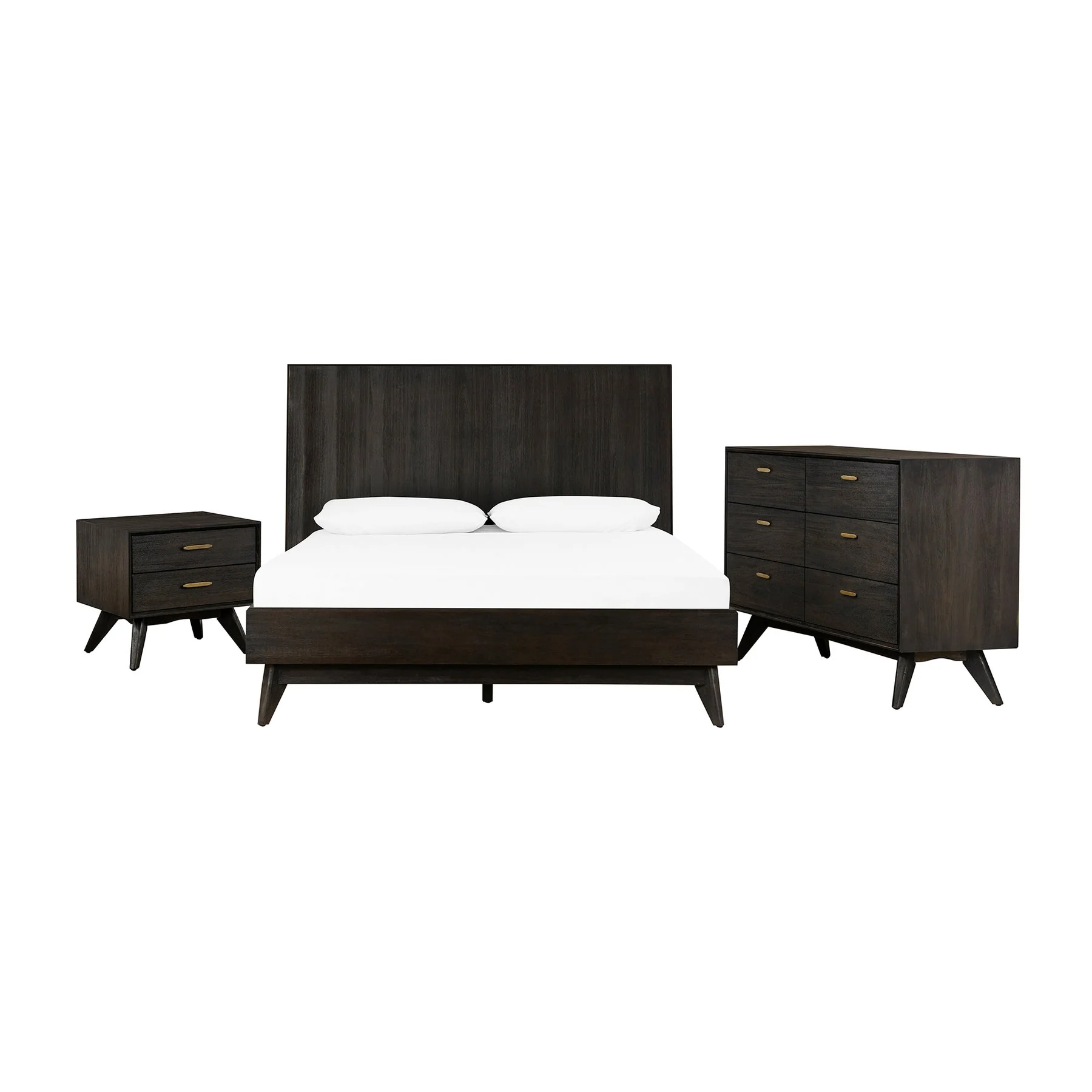 Baly 3 Piece Acacia Queen Loft Bed and Nightstands Bedroom Set
