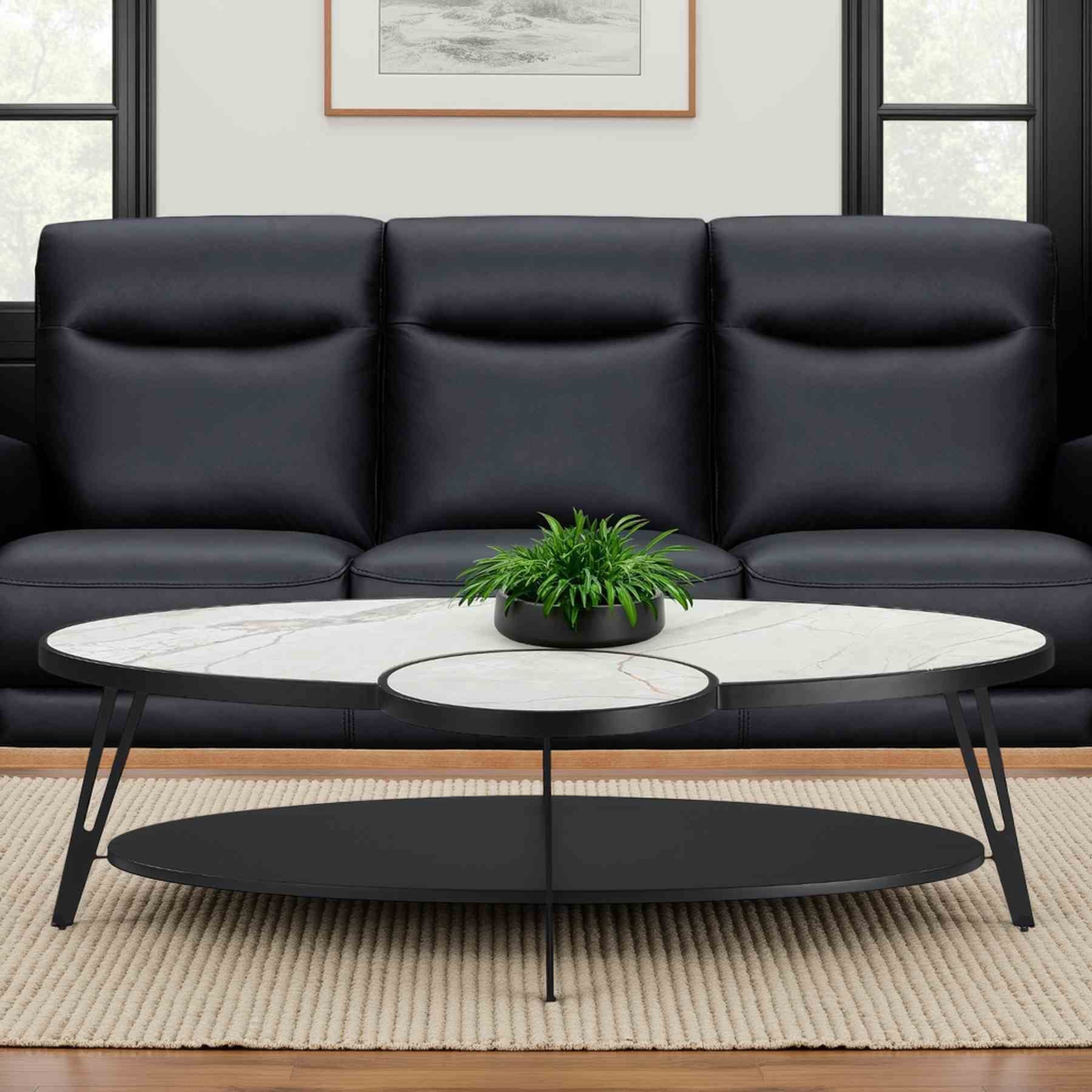 Banks Contemporary Modern 53 in. Oval White Coffee Table with Sintered Stone Top - Image 7