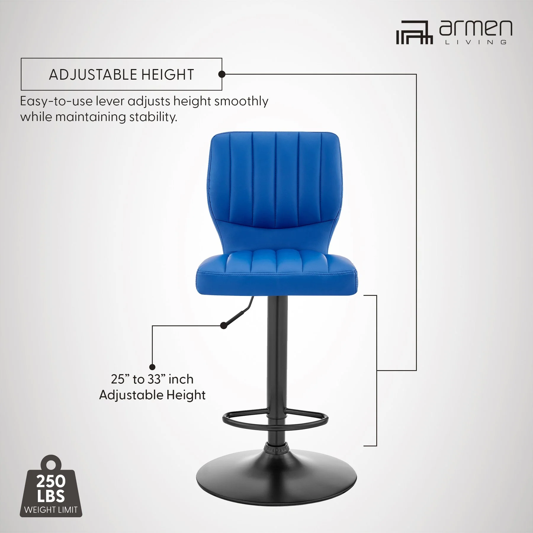 Bardot Adjustable Height Blue Faux Leather Swivel Bar Stool - Image 11