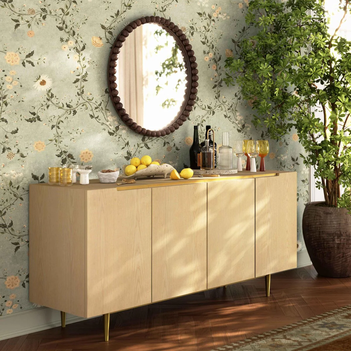 Baria Walnut Finish Round Wall Mirror - Image 2