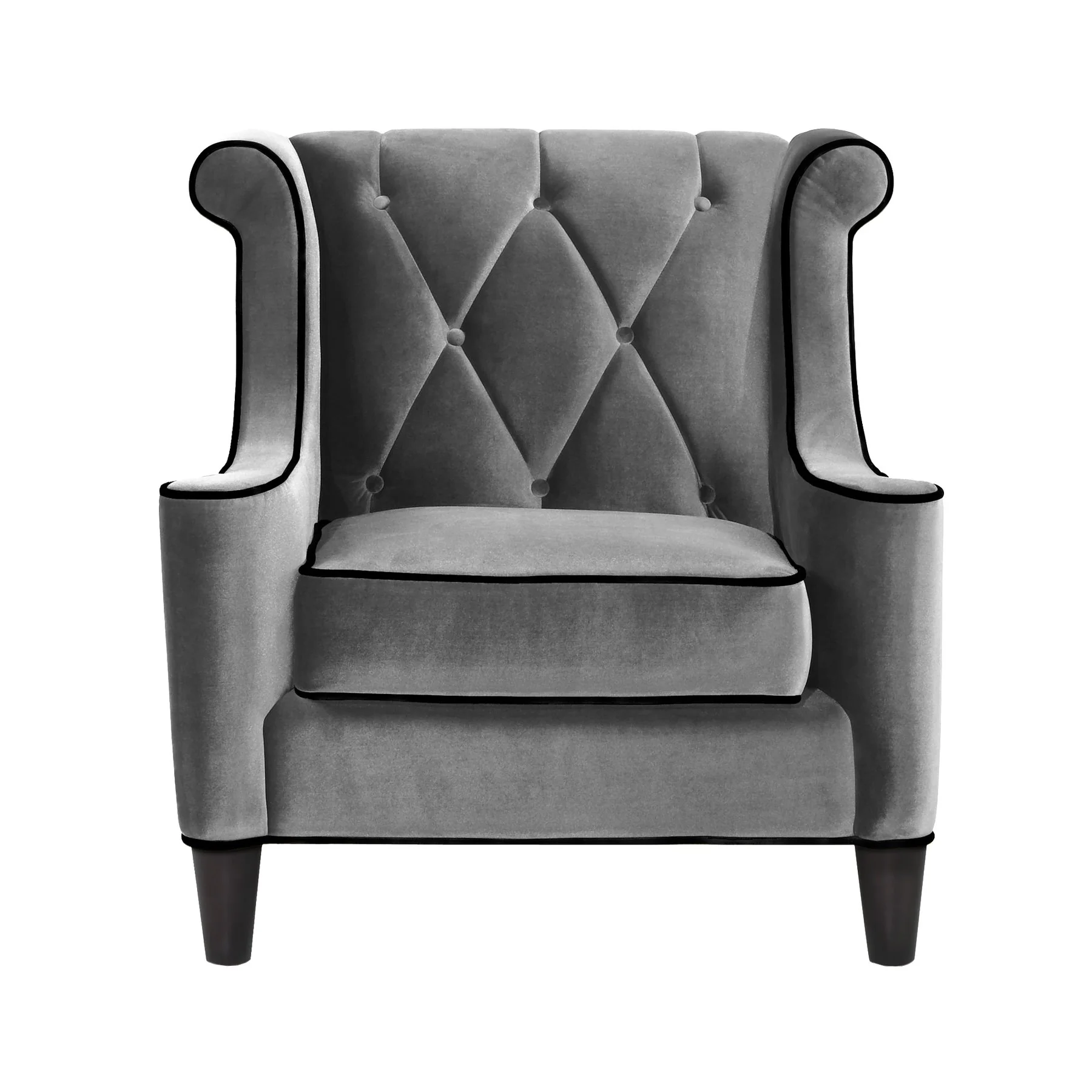 Barrister Chair In Gray Velvet with Black Piping - Image 2