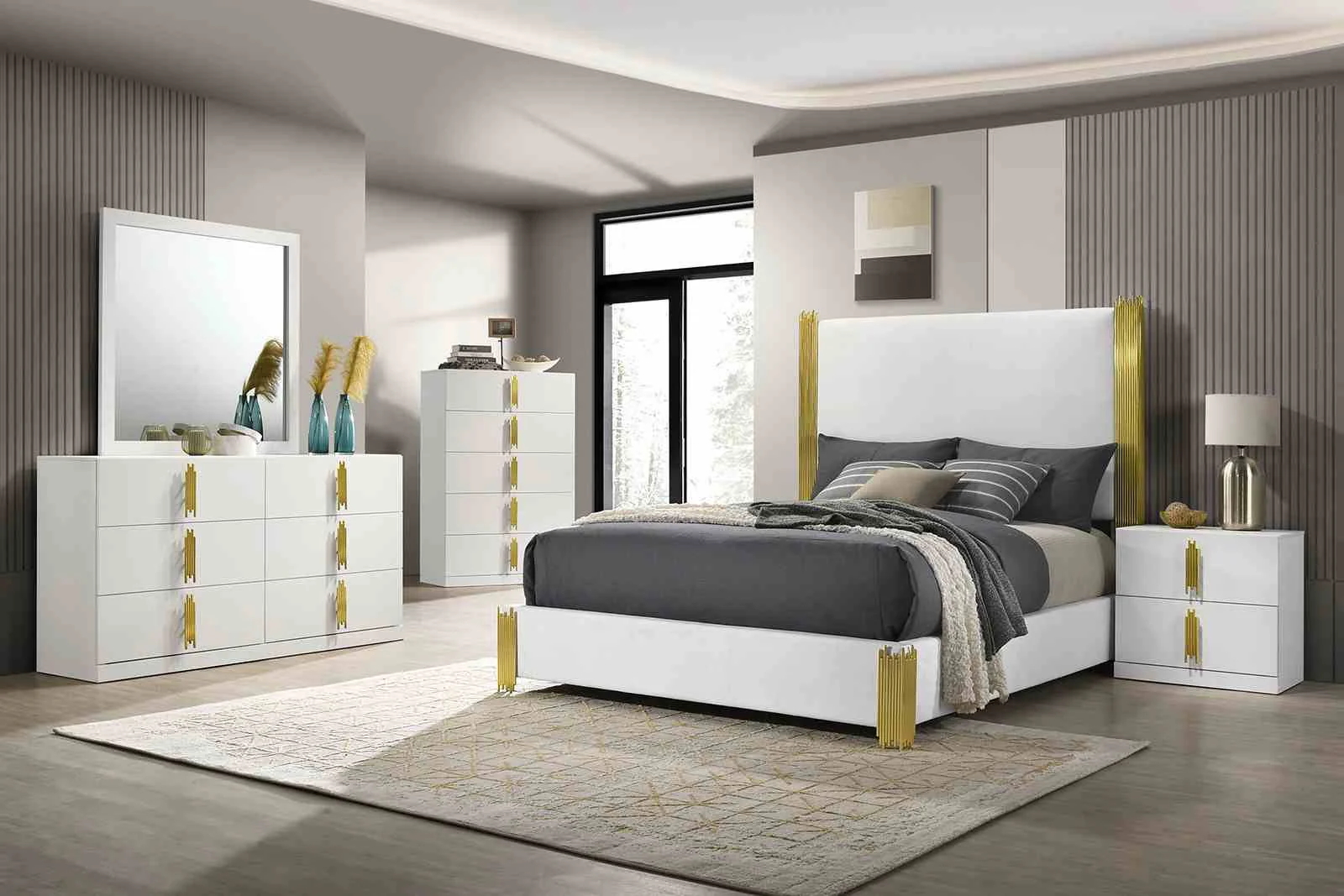Basildon Nightstand, White/Gold - Image 2