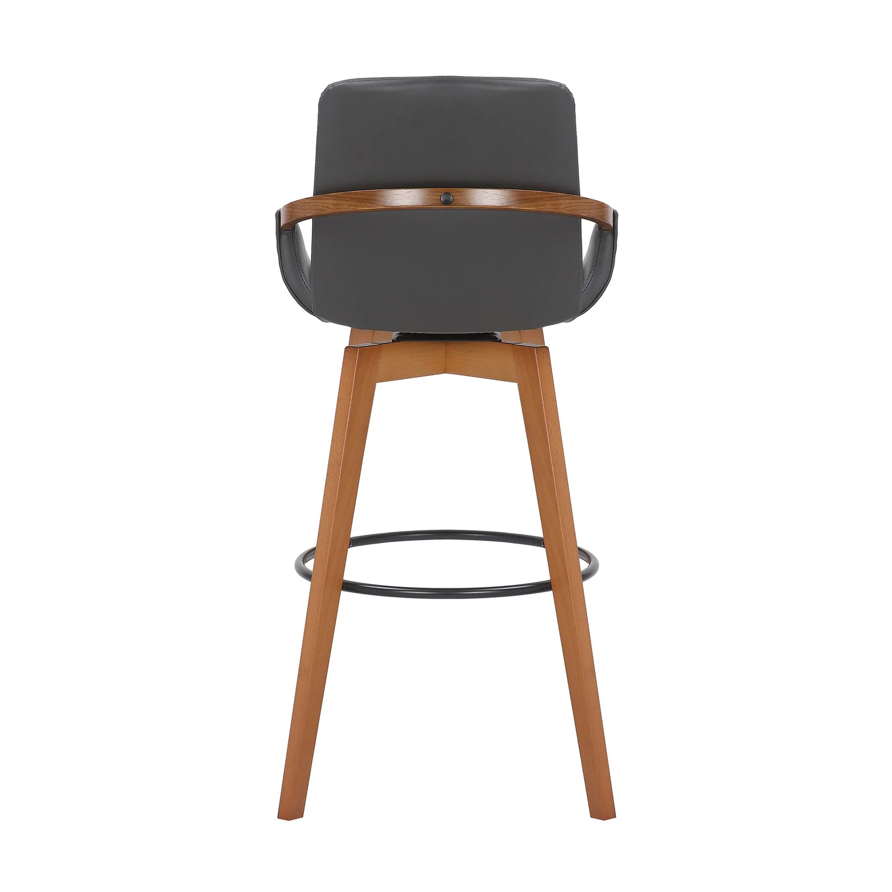 Baylor 30" Gray Faux Leather and Walnut Wood Swivel Bar Stool - Image 5