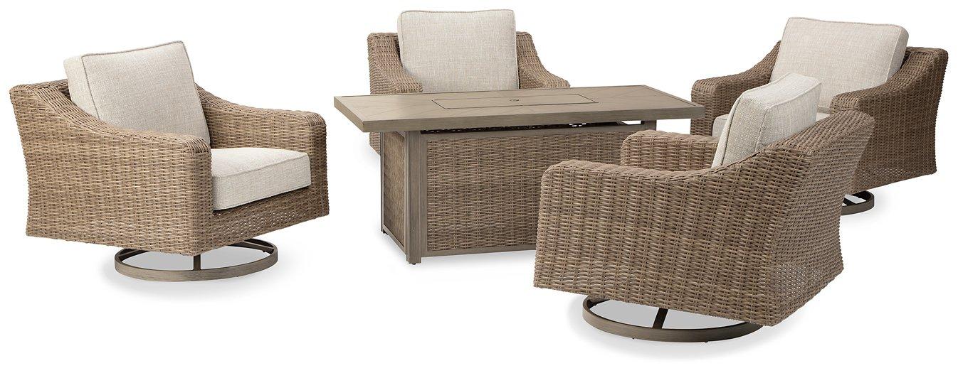 Beachcroft Beachcroft Fire Pit Table with Four Nuvella Swivel Lounge Chairs - Image 2