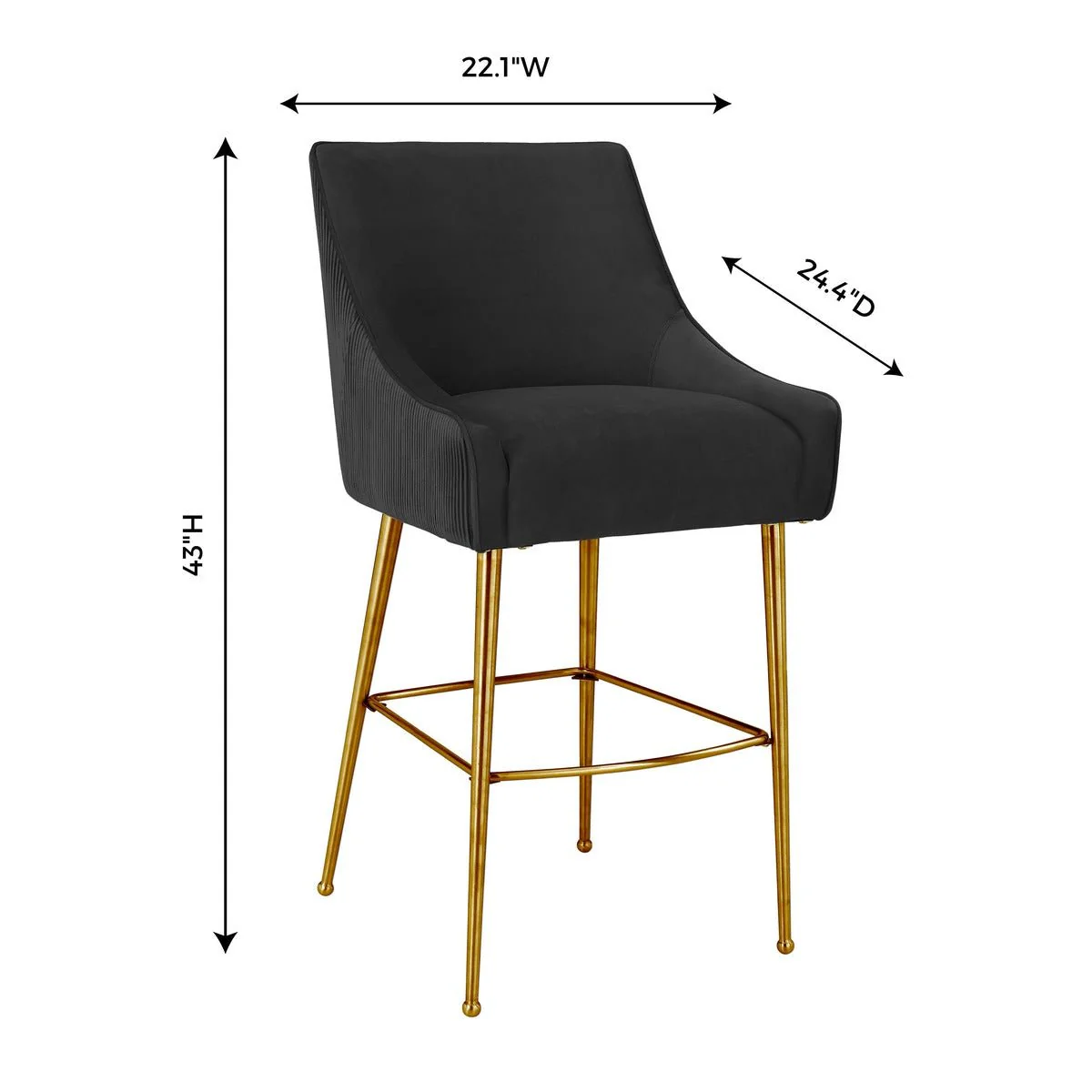 Beatrix Pleated Black Velvet Bar Stool - Image 6