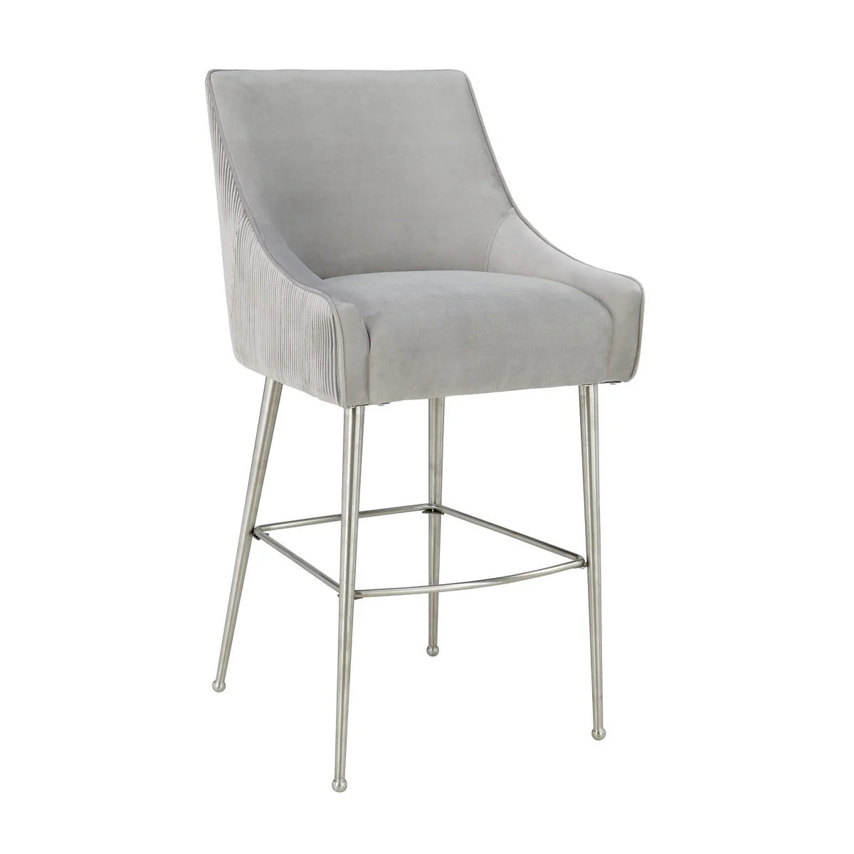 Beatrix Pleated Light Grey Velvet Bar Stool