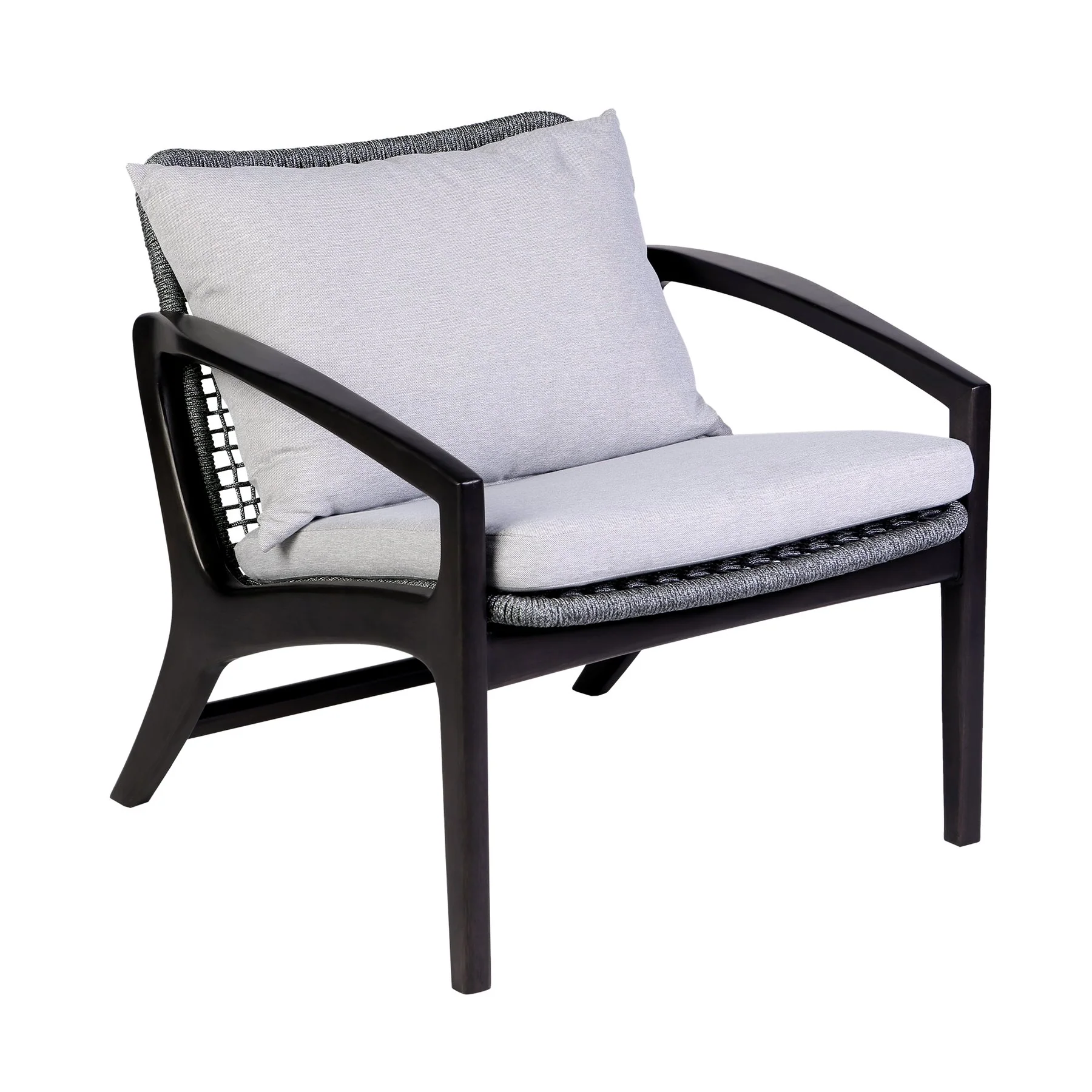 Beckham 4 Piece Outdoor Patio Seating Set in Dark Eucalyptus Wood with Gray Rope and White Cushions - Image 5