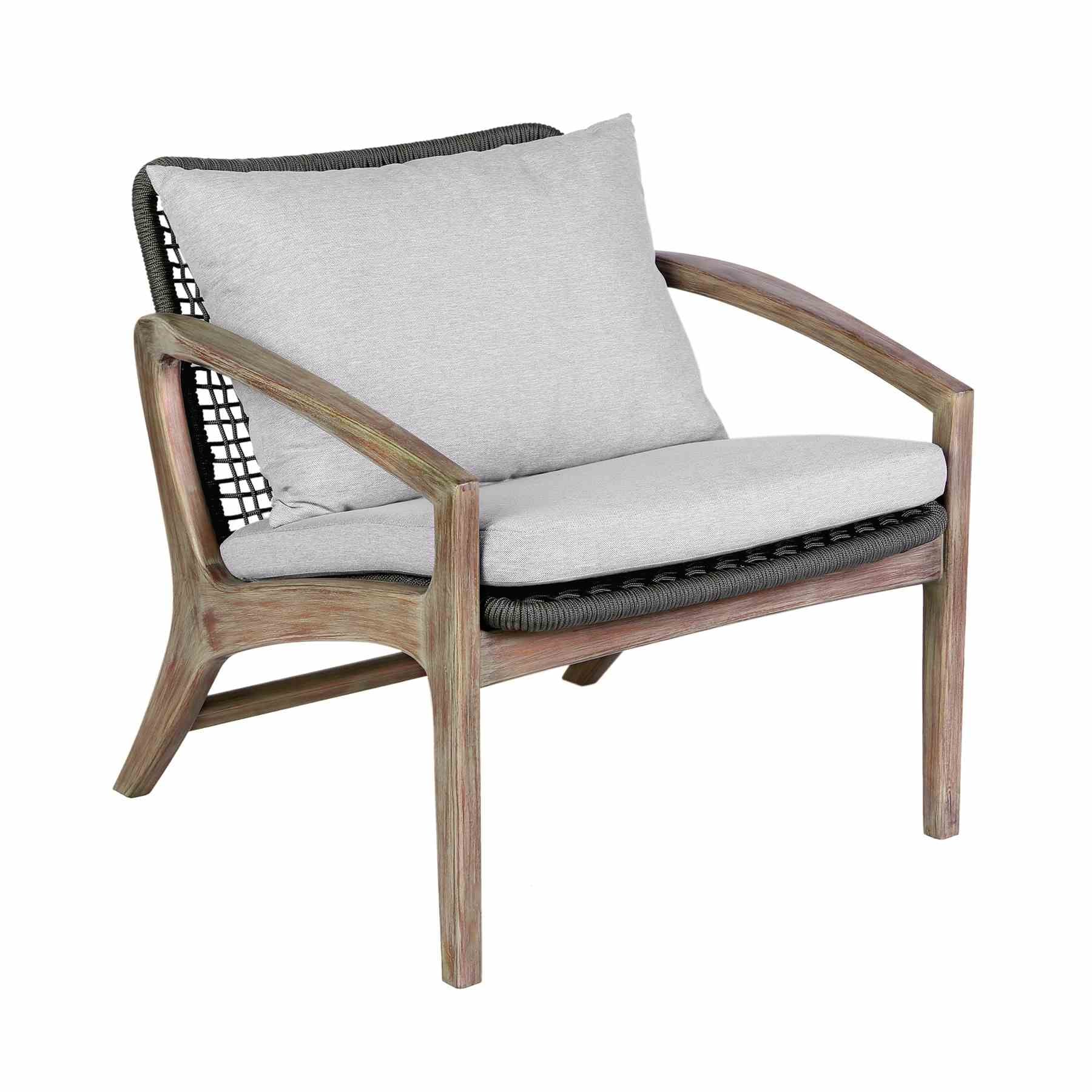Beckham 4 Piece Outdoor Patio Seating Set in Light Eucalyptus Wood with Charcoal Rope and White Cushions - Image 5