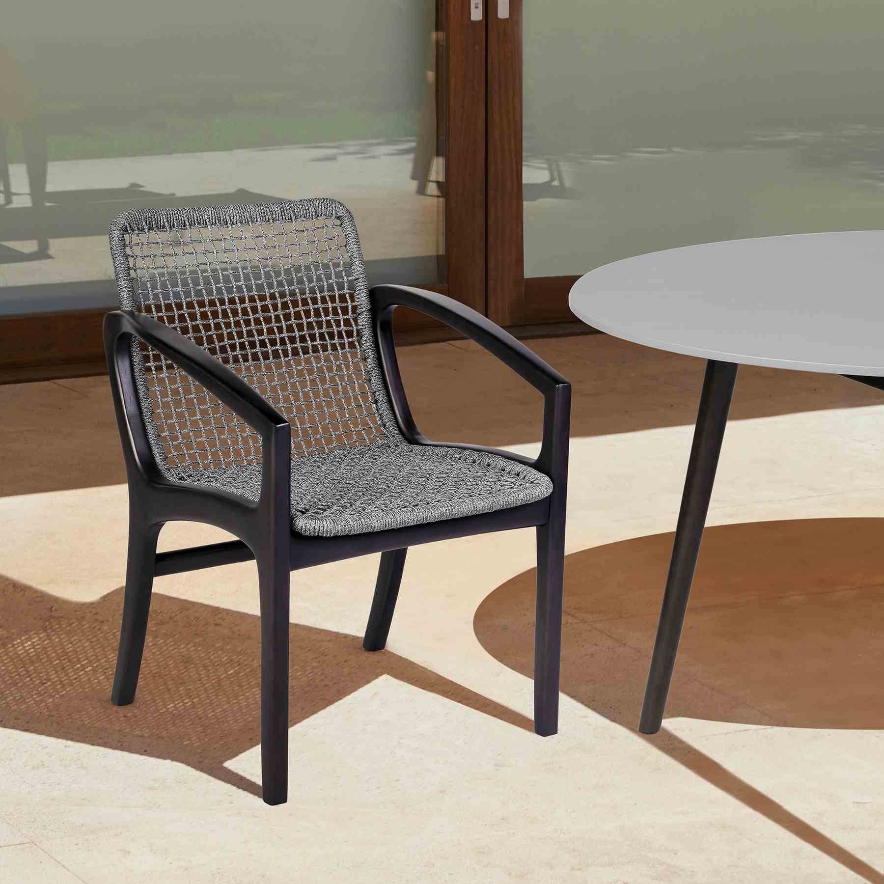 Beckham Outdoor Patio Dining Chair in Dark Eucalyptus Wood and Gray Rope - Image 11
