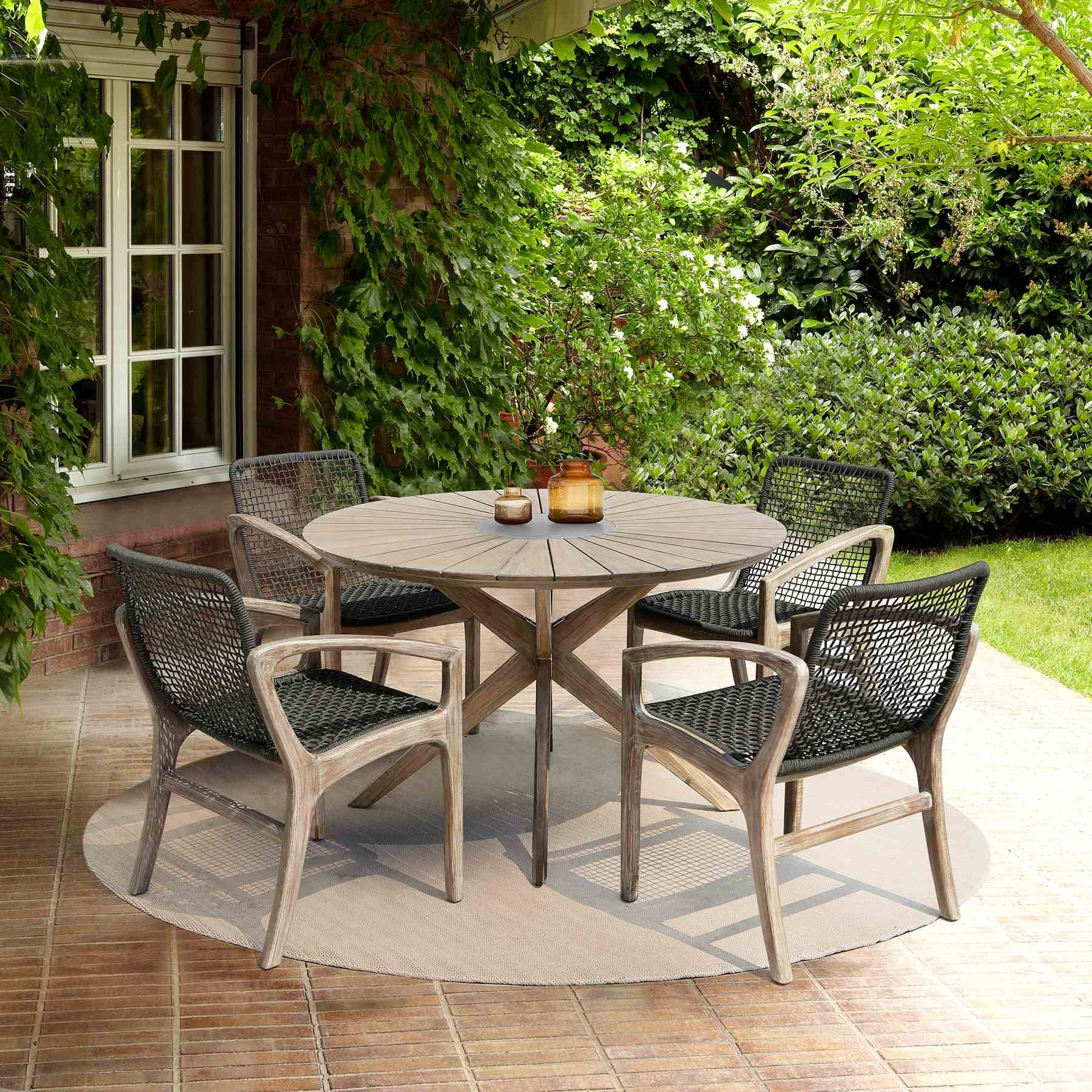 Beckham Outdoor Patio Dining Chair in Light Eucalyptus Wood and Charcoal Rope - Image 12