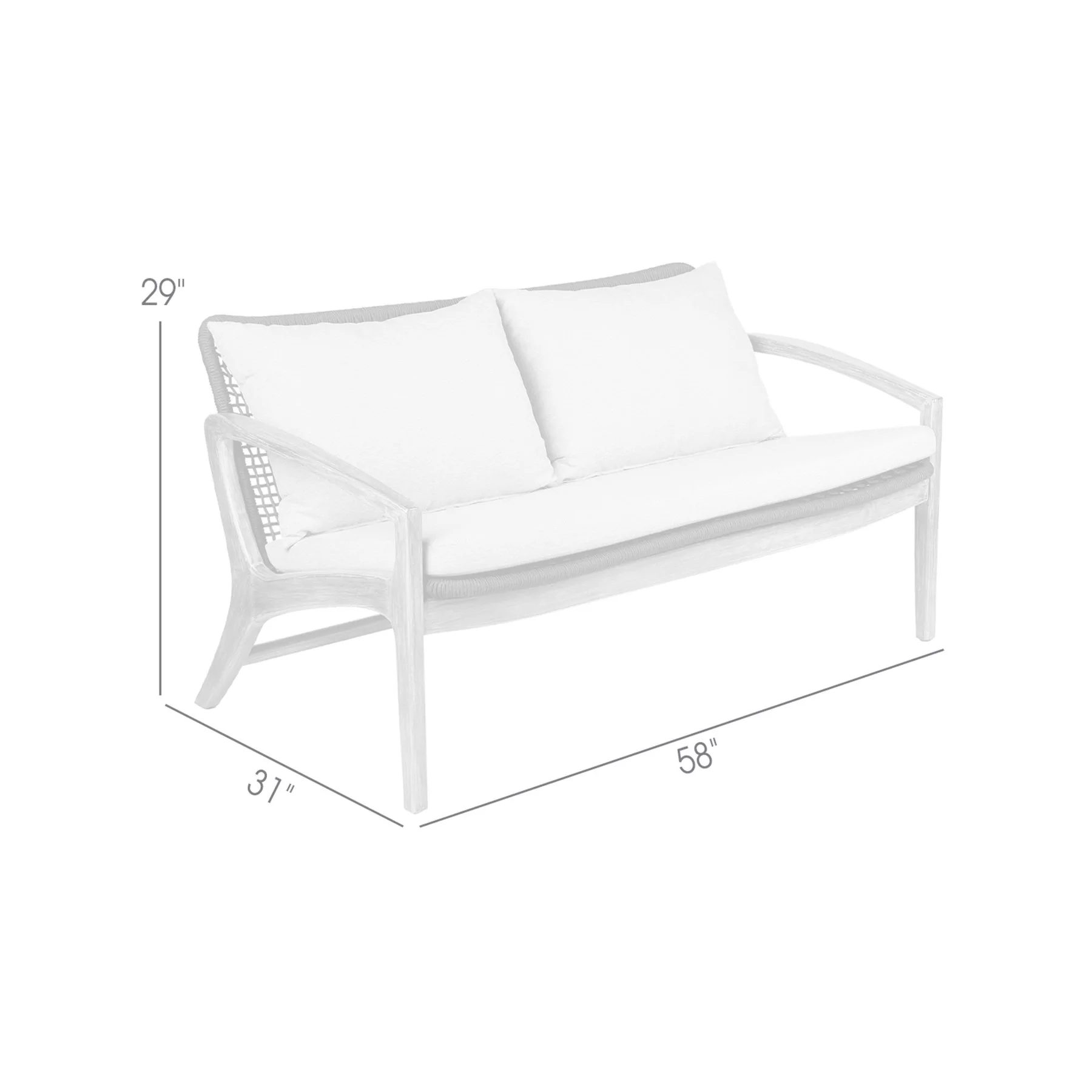 Beckham Outdoor Sofa in Dark Eucalyptus Wood and Gray Rope with White Cushions - Image 10